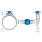 3 CT Cushion Cut Swiss Blue Topaz Vintage Engagement Ring with Side Stones Swiss Blue Topaz - ( AAA ) - Quality - Rosec Jewels