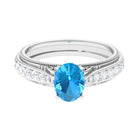 8X6 MM Oval Cut Swiss Blue Topaz Solitaire and Diamond Side Stone Ring Swiss Blue Topaz - ( AAA ) - Quality - Rosec Jewels