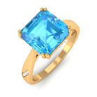 Asscher Cut Swiss Blue Topaz Solitaire Ring with Diamond Swiss Blue Topaz - ( AAA ) - Quality - Rosec Jewels