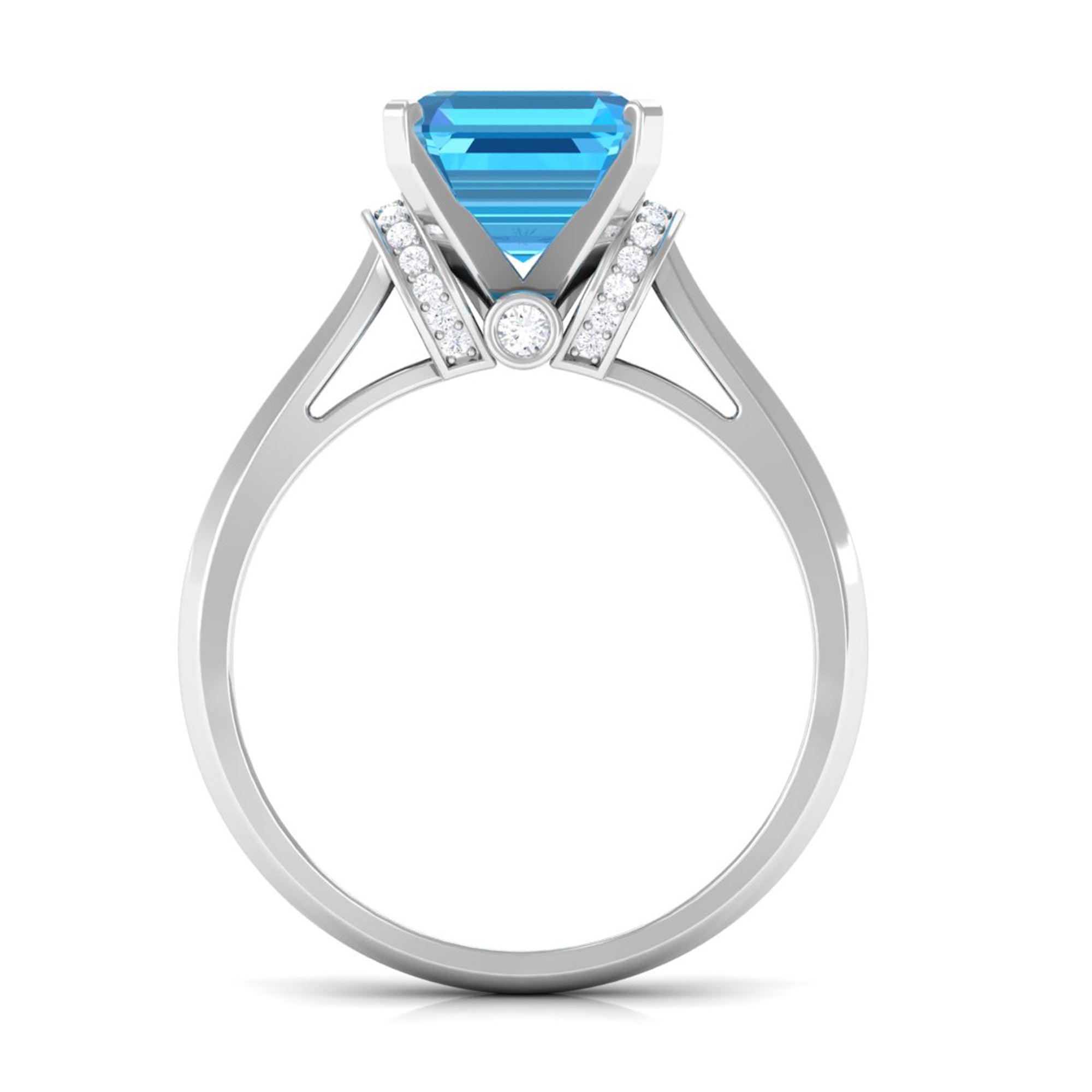 3.25 CT Asscher Cut Swiss Blue Topaz Solitaire Ring with Collar Diamond Swiss Blue Topaz - ( AAA ) - Quality - Rosec Jewels