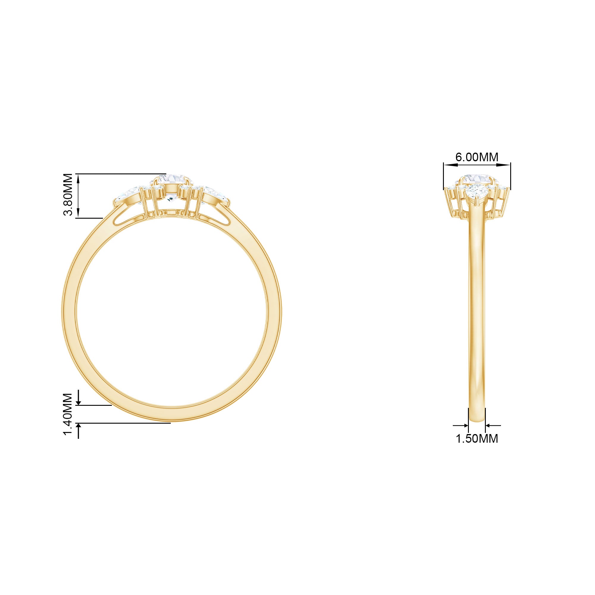 1/2 CT Real Diamond Promise Ring with Accent Diamond - ( HI-SI ) - Color and Clarity - Rosec Jewels