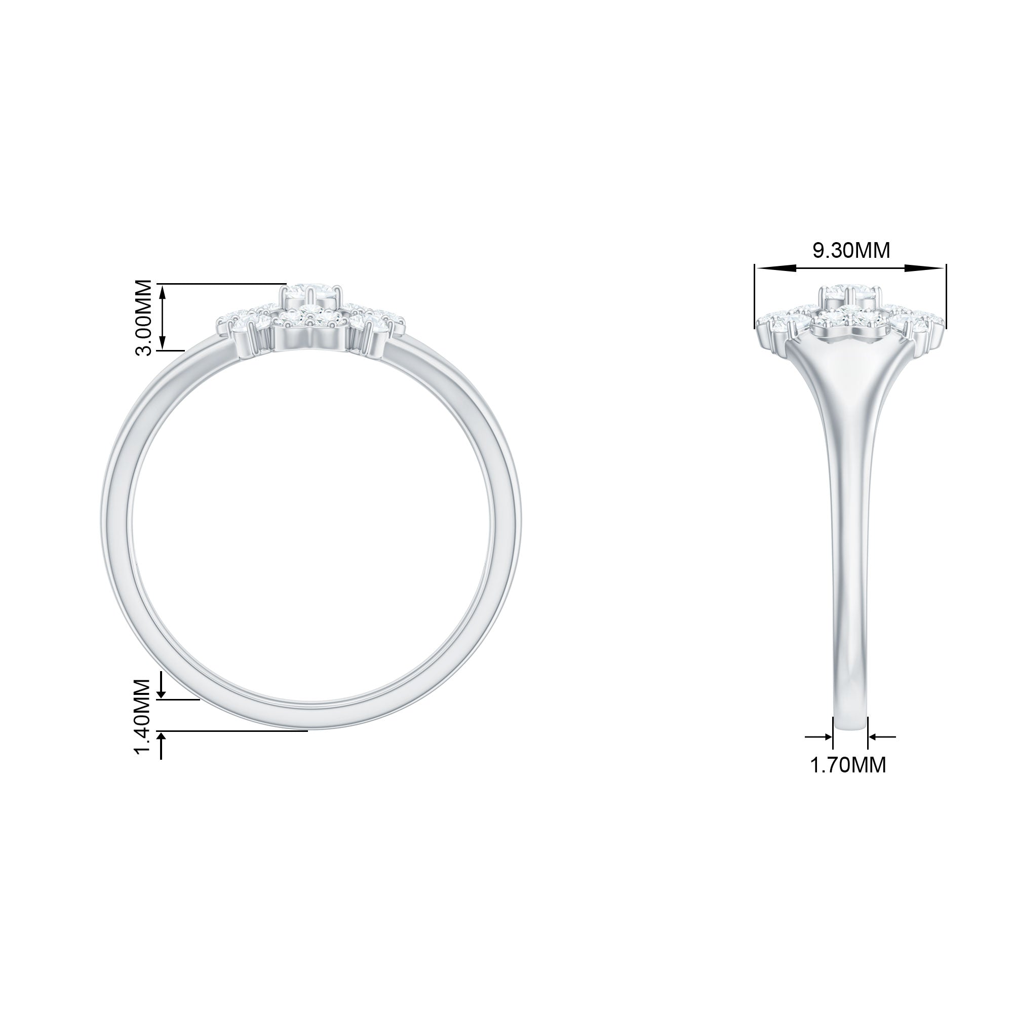 Illusion Set Diamond Floral Heart Ring Diamond - ( HI-SI ) - Color and Clarity - Rosec Jewels