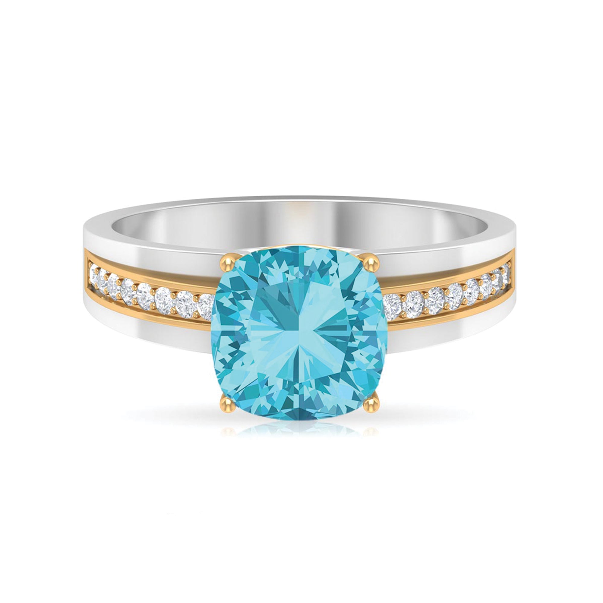 2.5 CT Cushion Cut Swiss Blue Topaz Solitaire with Diamond Two Tone Ring Swiss Blue Topaz - ( AAA ) - Quality - Rosec Jewels