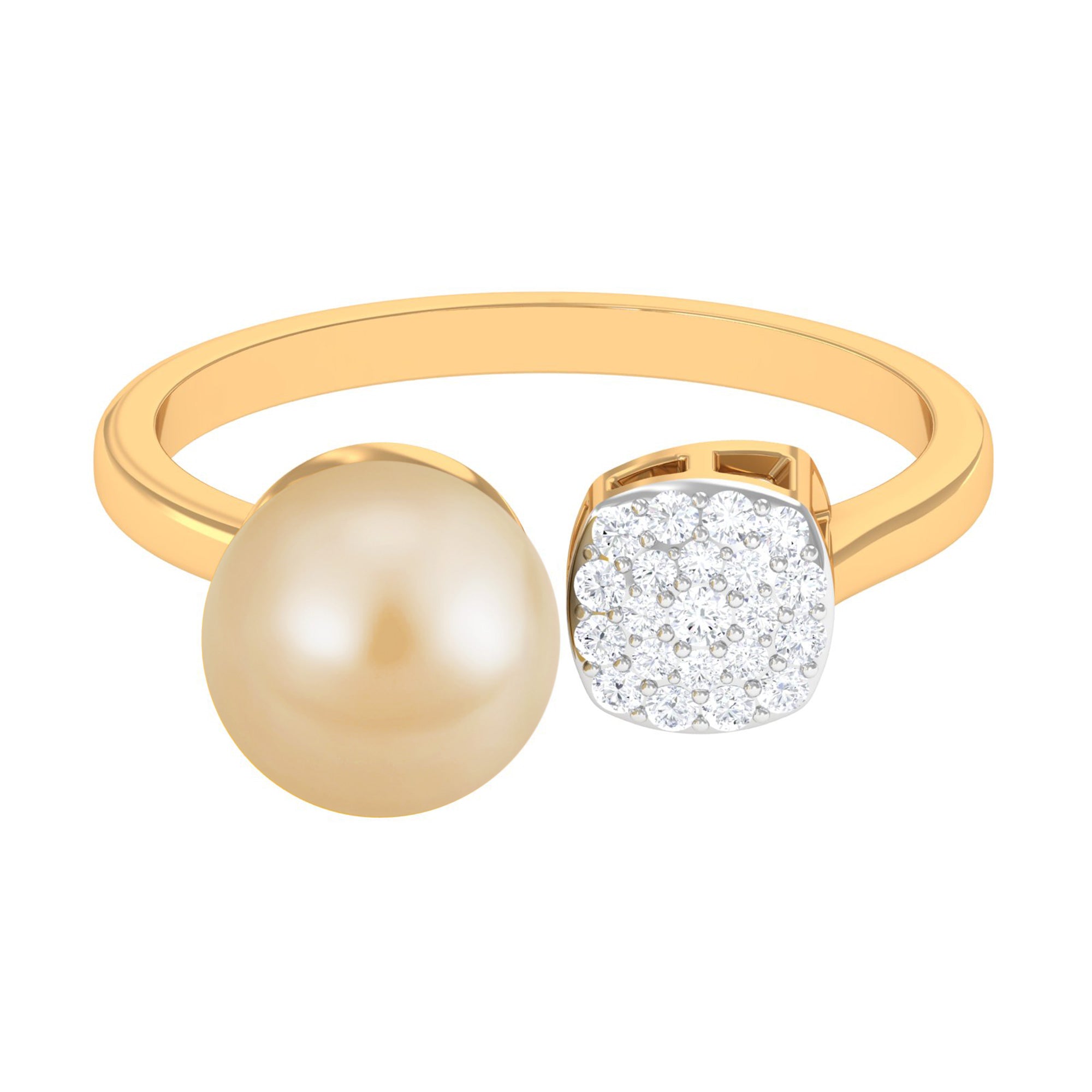 Golden South Sea Pearl and Diamond Cuff Engagement Ring South Sea Pearl - ( AAA ) - Quality - Rosec Jewels