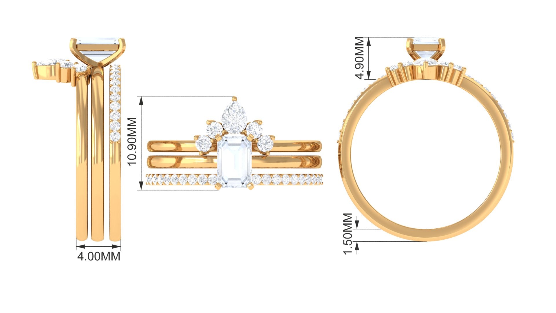 Octagon Cut Moonstone and Moissanite Trio Ring Set Moonstone - ( AAA ) - Quality - Rosec Jewels