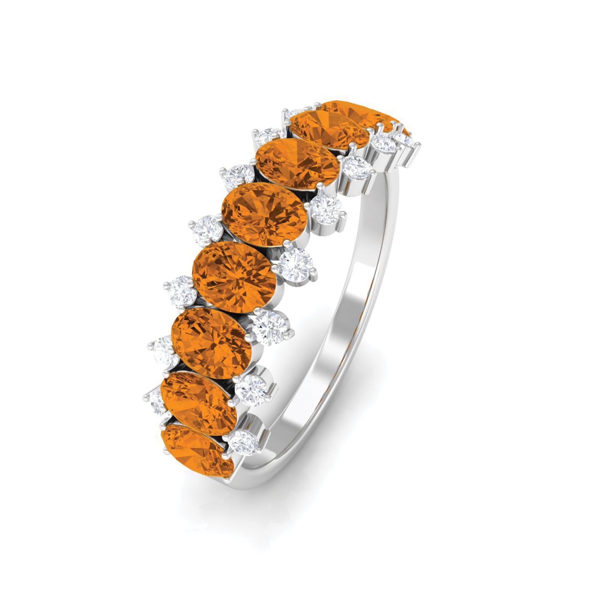 1.75 CT Oval Cut Citrine Half Eternity Ring with Diamond Stones Citrine - ( AAA ) - Quality - Rosec Jewels