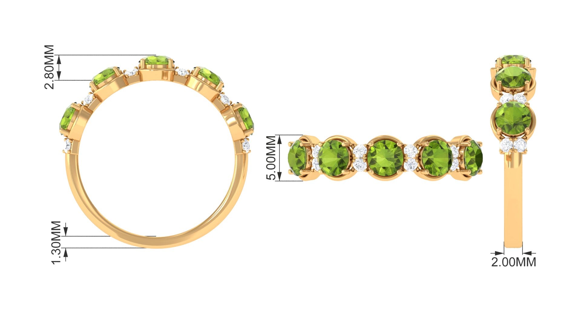 1.50 CT Peridot Half Eternity Ring in Prong Setting with Diamond Peridot - ( AAA ) - Quality - Rosec Jewels