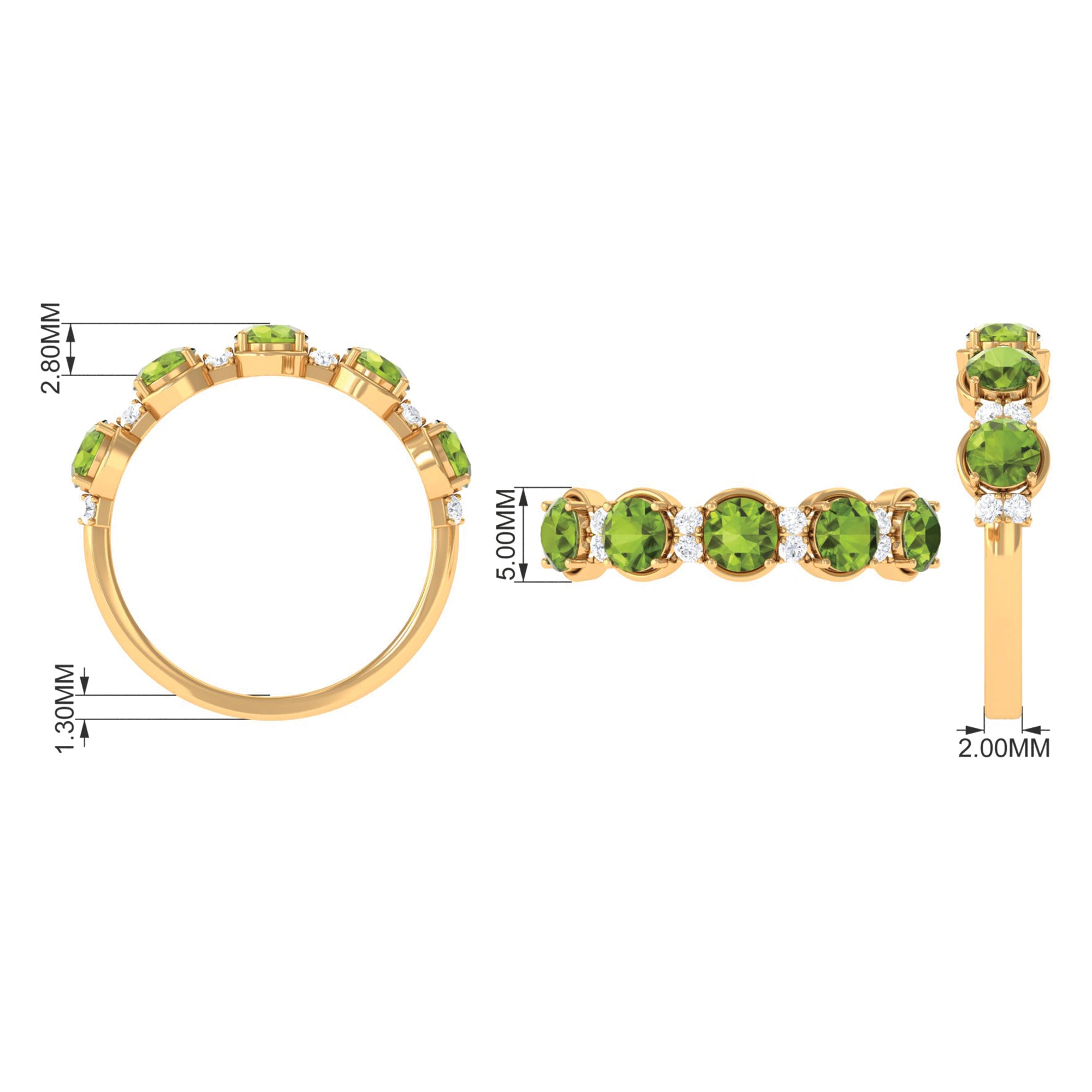 1.50 CT Peridot Half Eternity Ring in Prong Setting with Diamond Peridot - ( AAA ) - Quality - Rosec Jewels