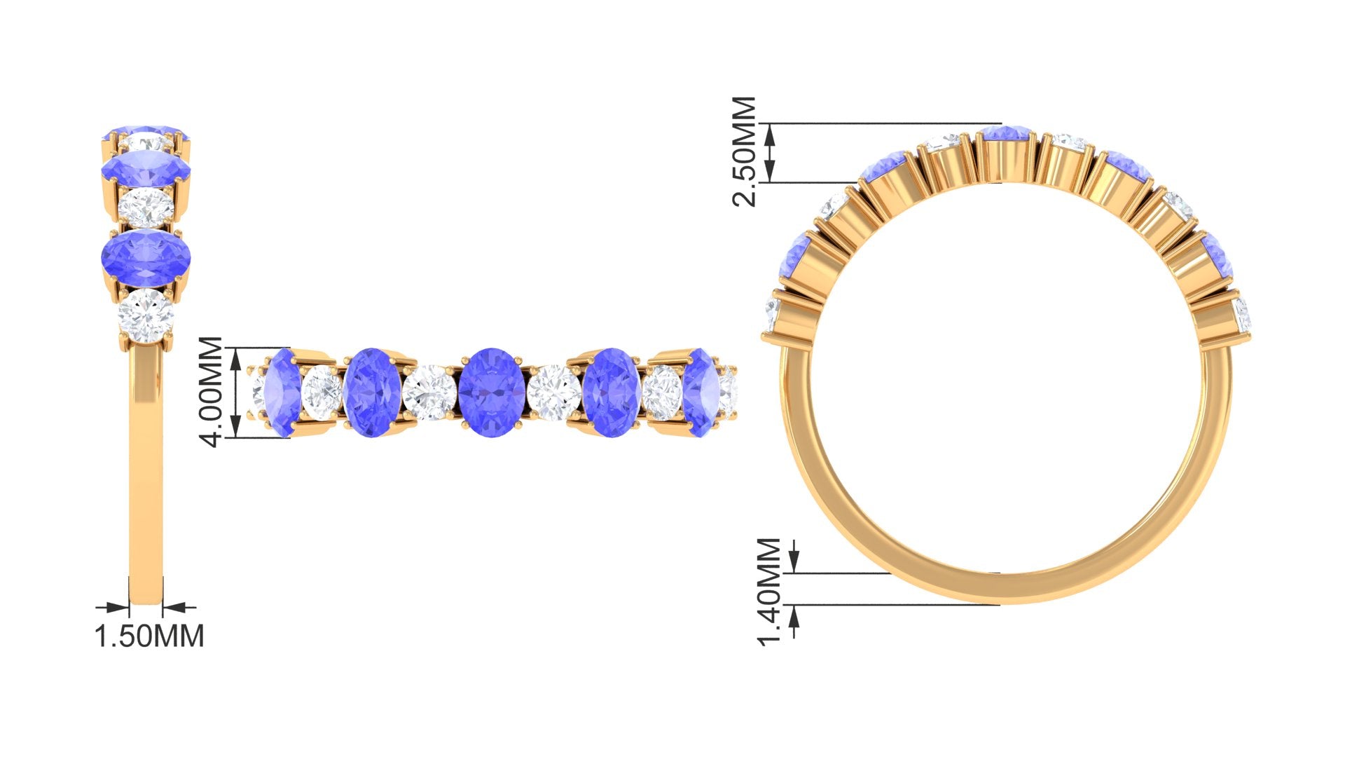 Genuine Tanzanite Stackable Half Eternity Ring Tanzanite - ( AAA ) - Quality - Rosec Jewels