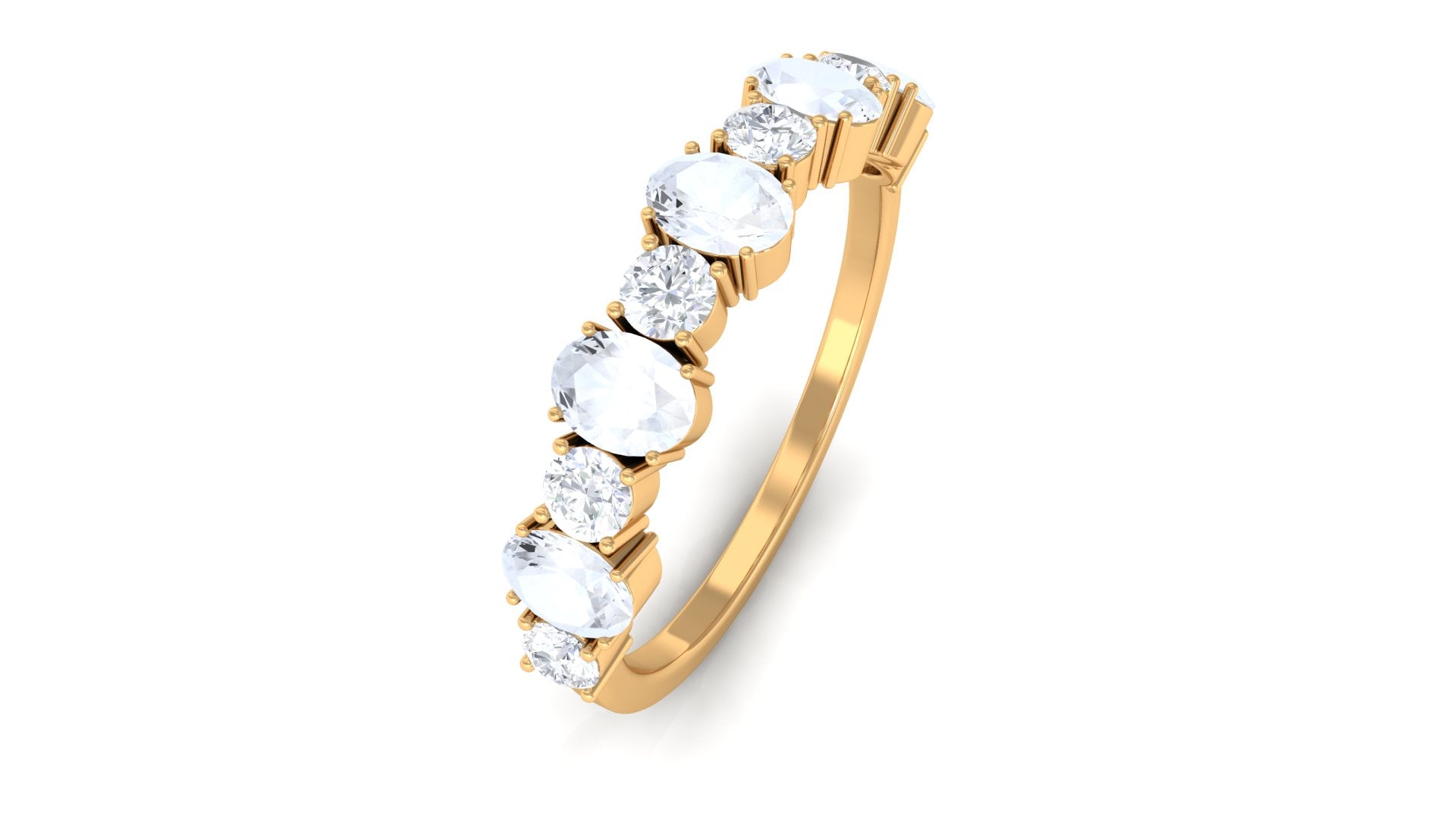 1.5 CT Alternate Moonstone and Diamond Semi Eternity Ring Moonstone - ( AAA ) - Quality - Rosec Jewels