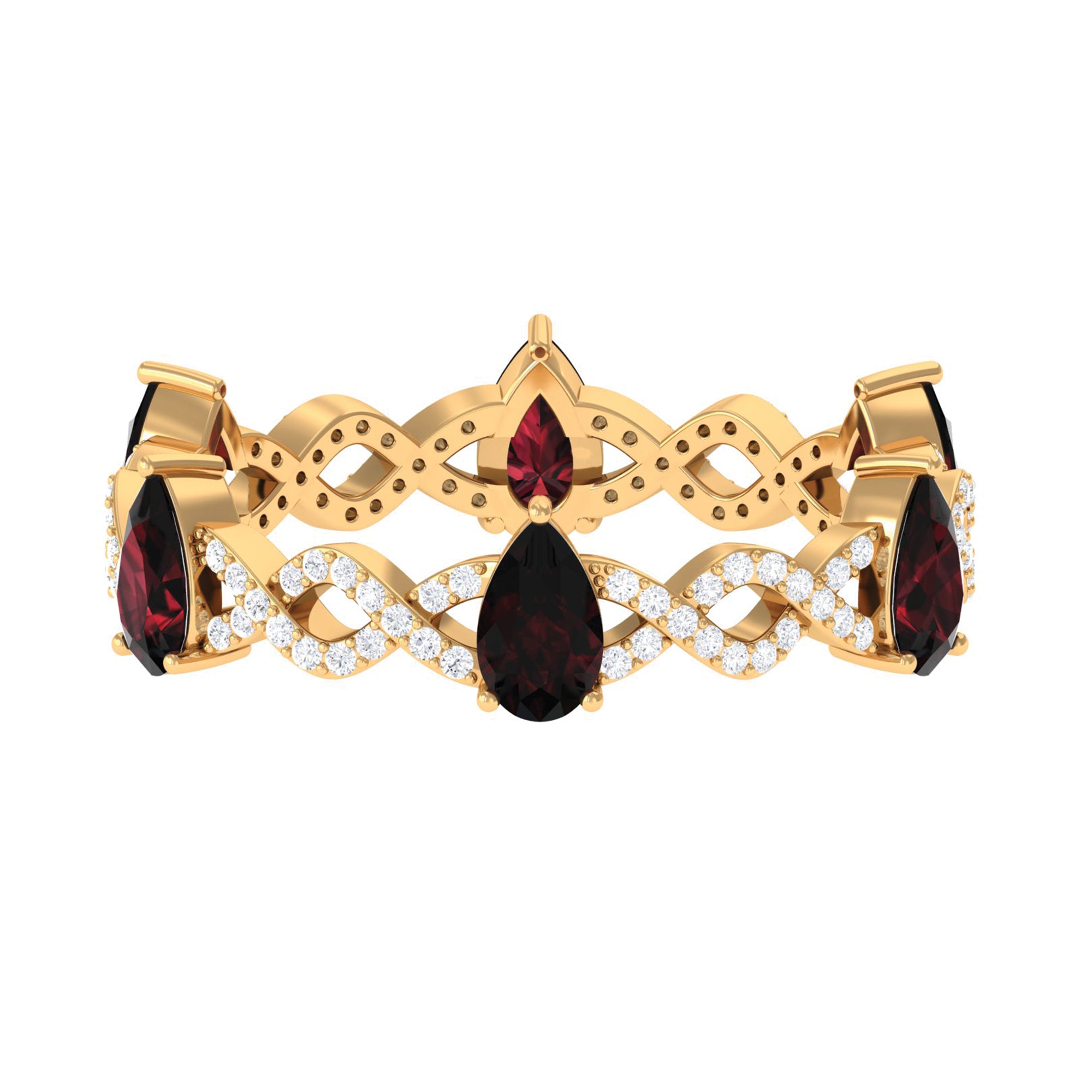 Garnet and Diamond Full Eternity Ring with Crossover Shank Garnet - ( AAA ) - Quality - Rosec Jewels