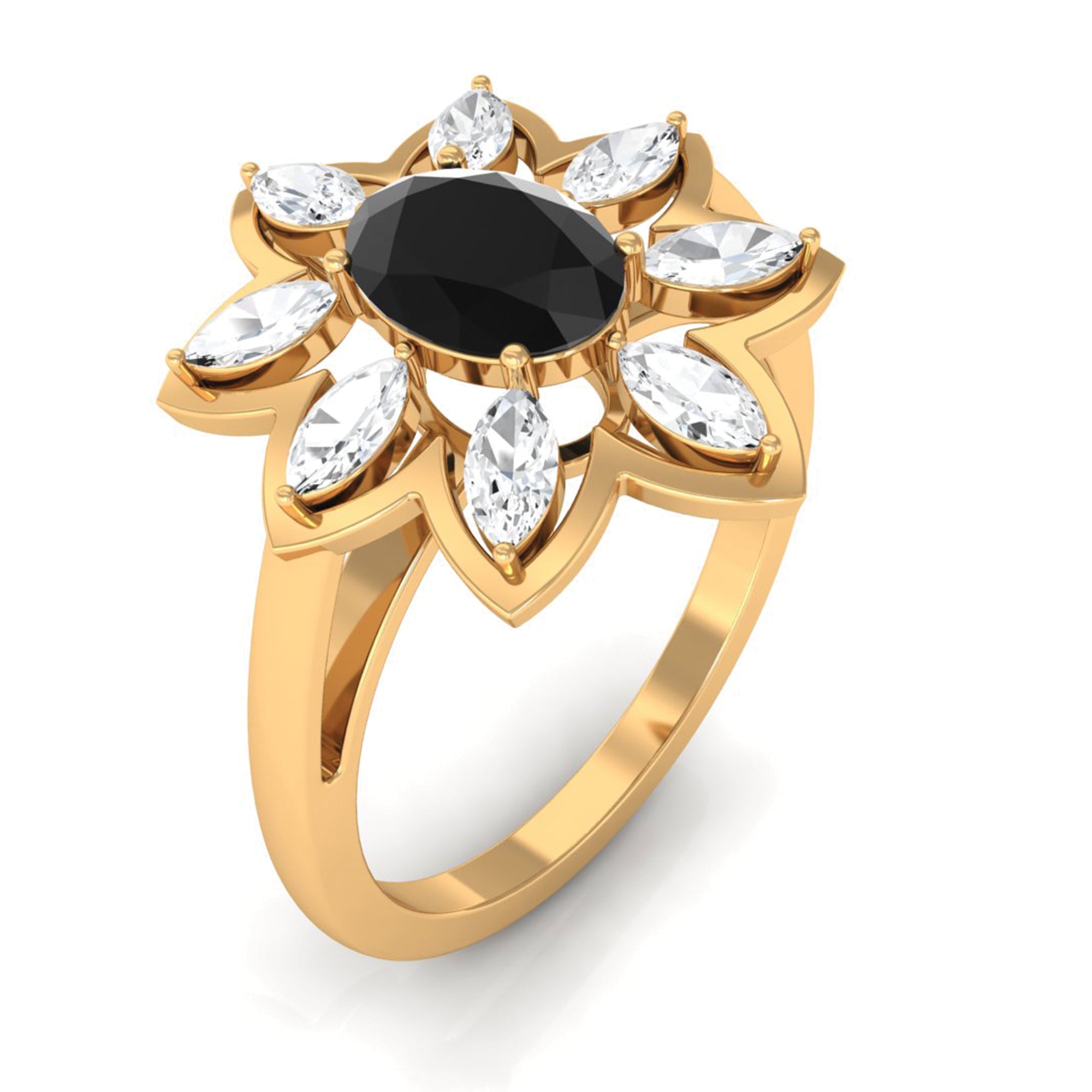 1.75 CT Natural Black Diamond Flower Cocktail Ring with Moissanite Black Diamond - ( AAA ) - Quality - Rosec Jewels