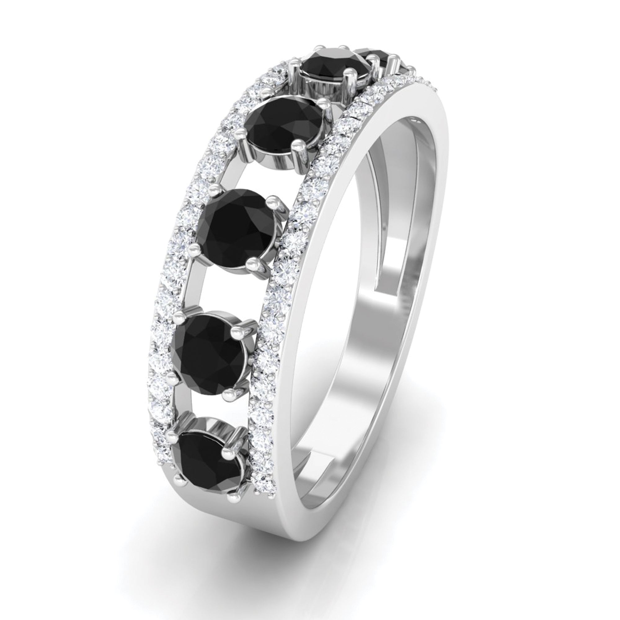 1 CT Natural Black Diamond Anniversary Ring with Moissanite Black Diamond - ( AAA ) - Quality - Rosec Jewels