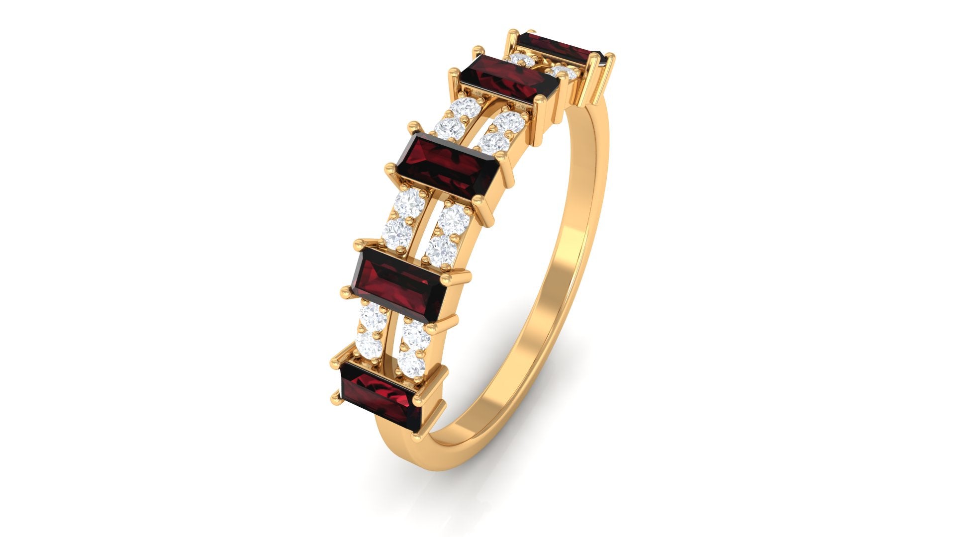 Garnet and Diamond Wide Half Eternity Band Ring Garnet - ( AAA ) - Quality - Rosec Jewels