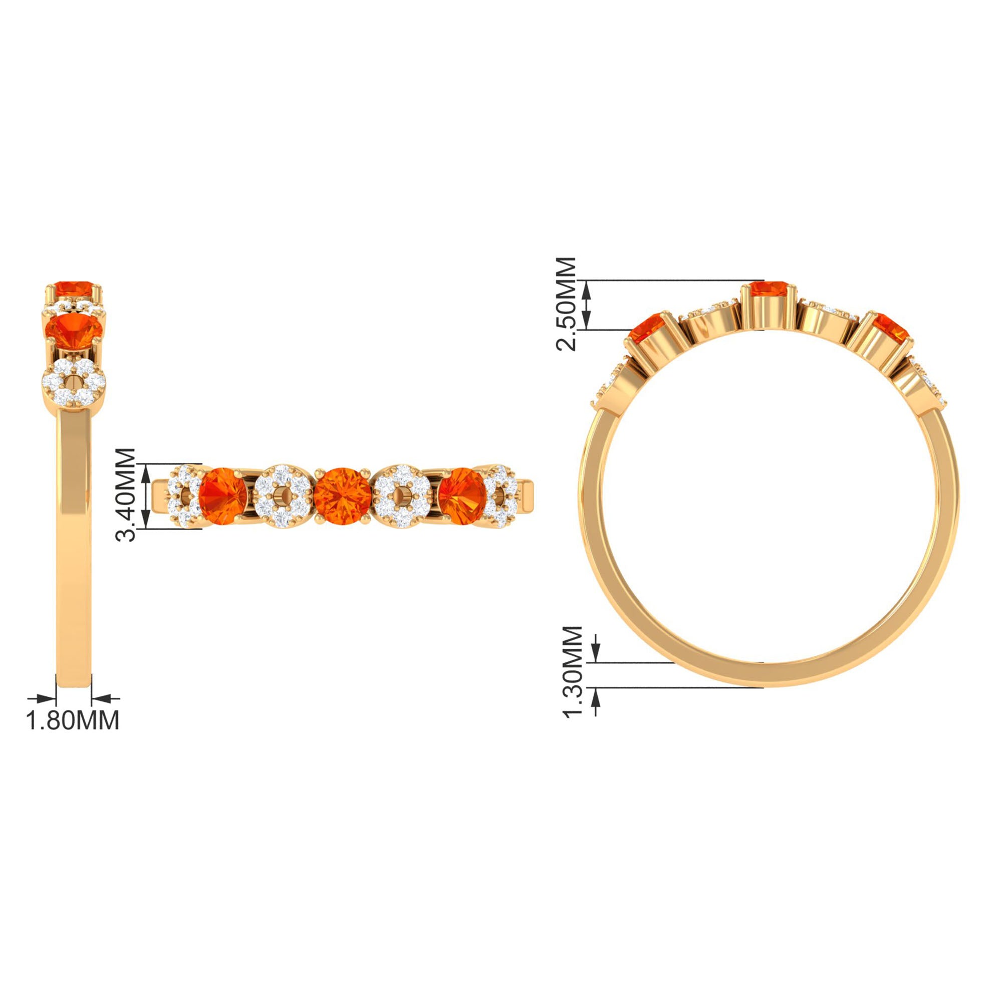 Semi Eternity Ring with Orange Sapphire and Diamond Orange Sapphire - ( AAA ) - Quality - Rosec Jewels