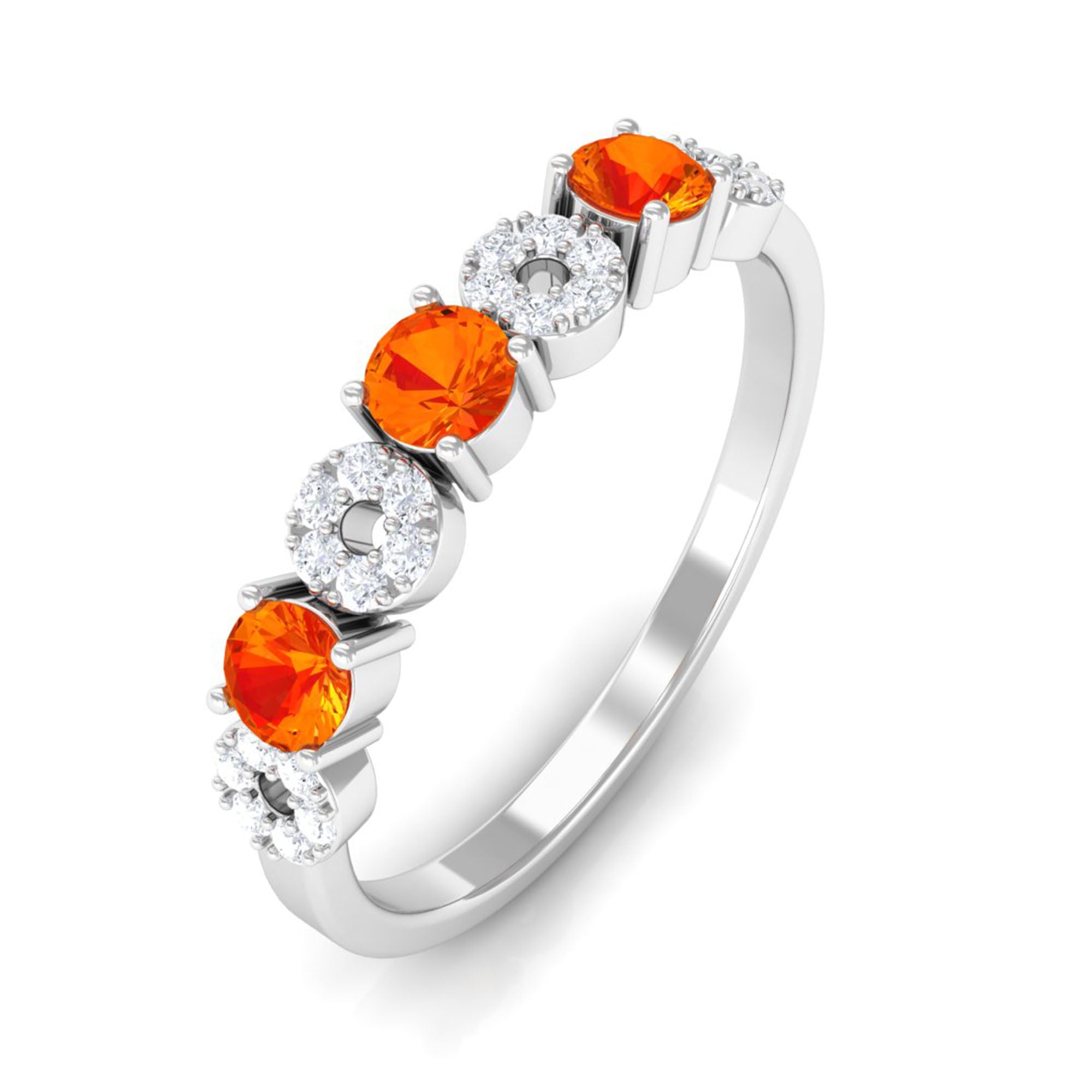 Semi Eternity Ring with Orange Sapphire and Diamond Orange Sapphire - ( AAA ) - Quality - Rosec Jewels