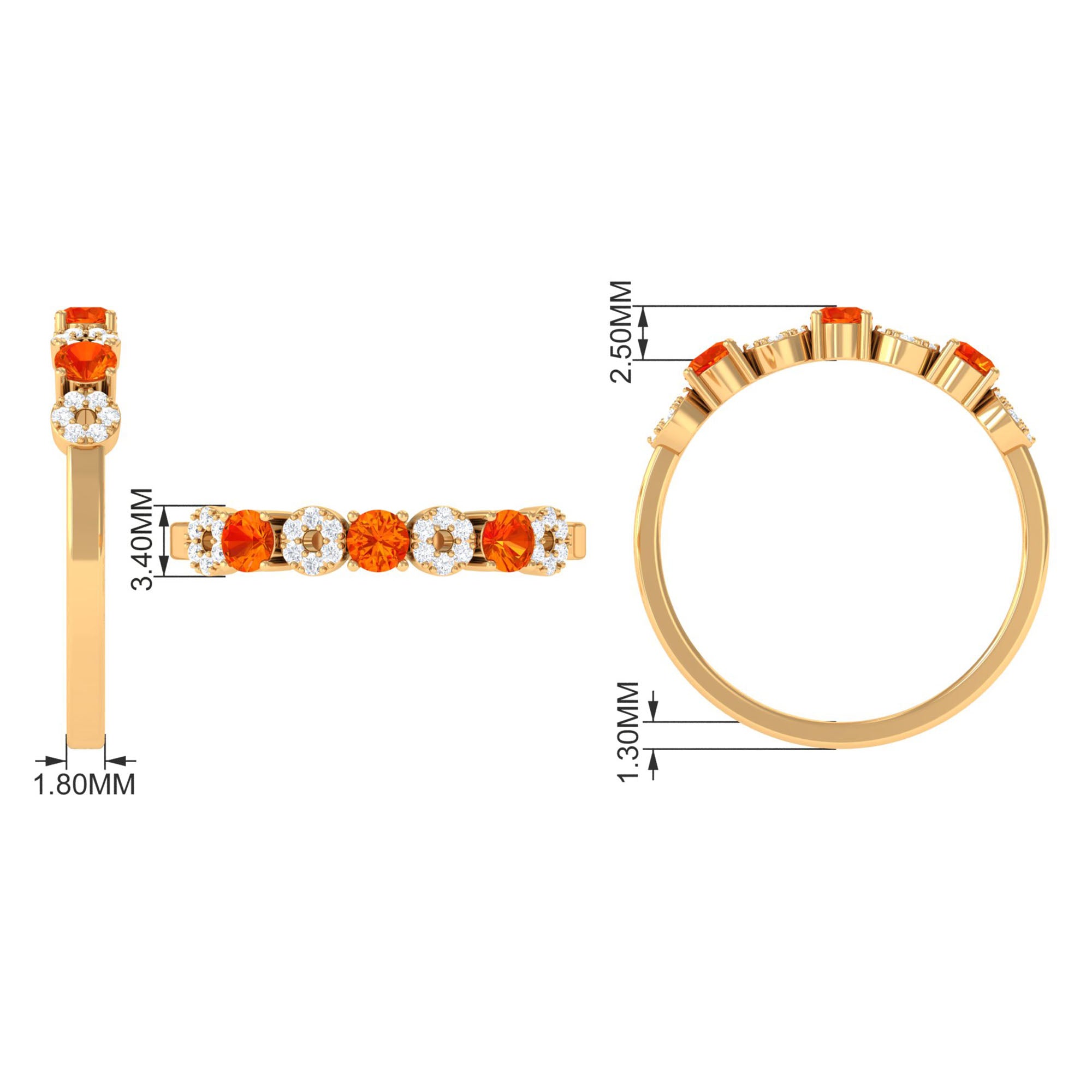 Semi Eternity Ring with Orange Sapphire and Diamond Orange Sapphire - ( AAA ) - Quality - Rosec Jewels