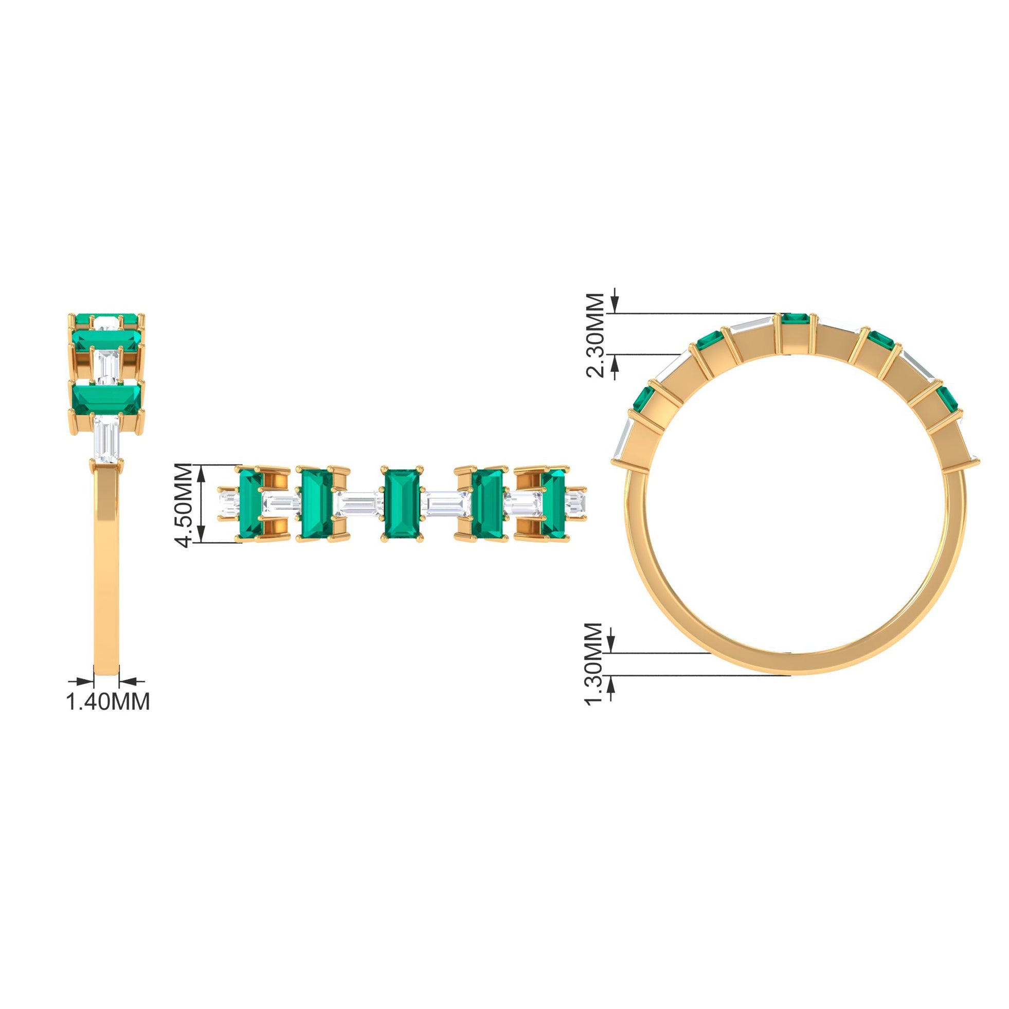 Contemporary Half Eternity Ring with Emerald and Moissanite Emerald - ( AAA ) - Quality - Rosec Jewels