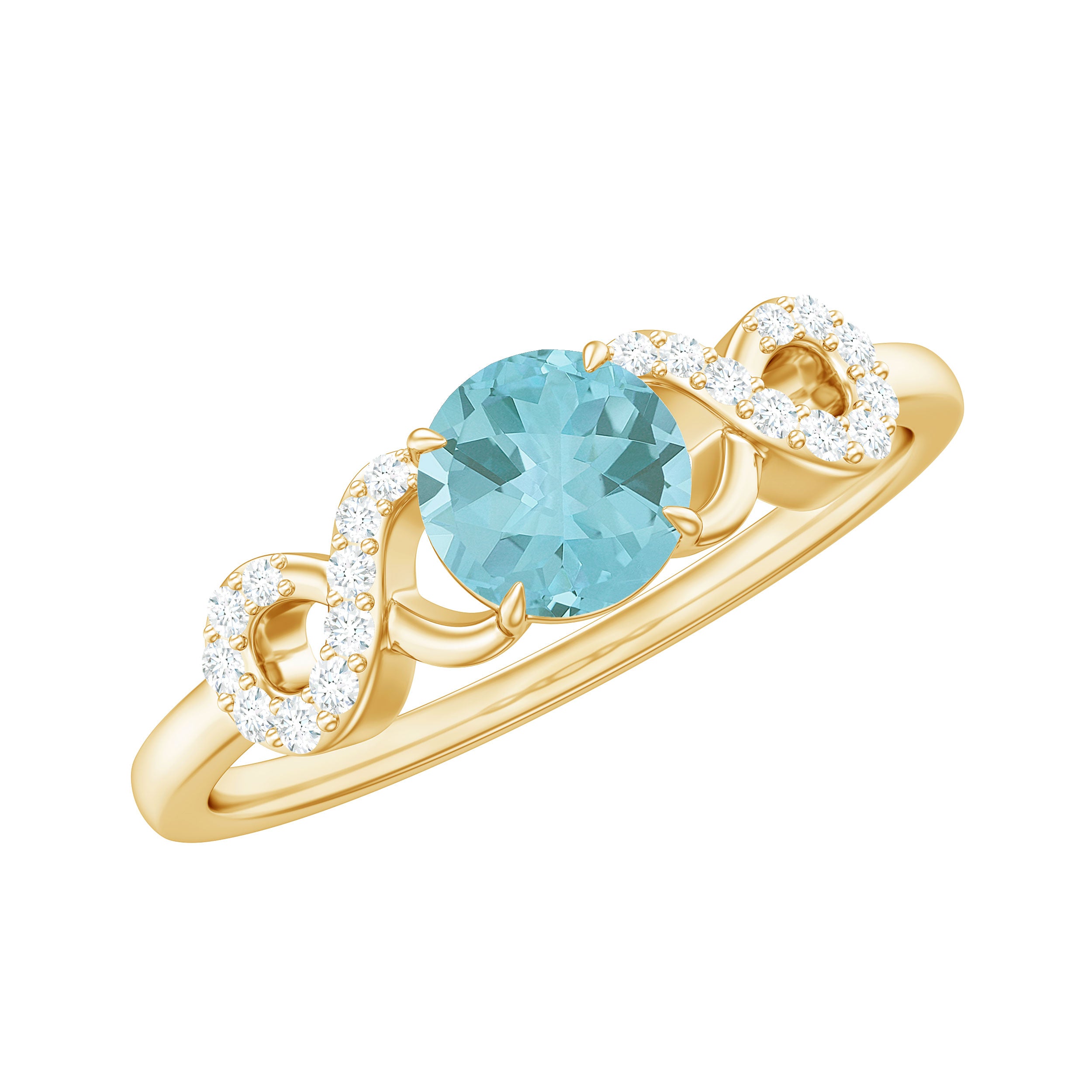 Round Sky Blue Topaz Solitaire Ring with Infinity Diamond Sky Blue Topaz - ( AAA ) - Quality - Rosec Jewels