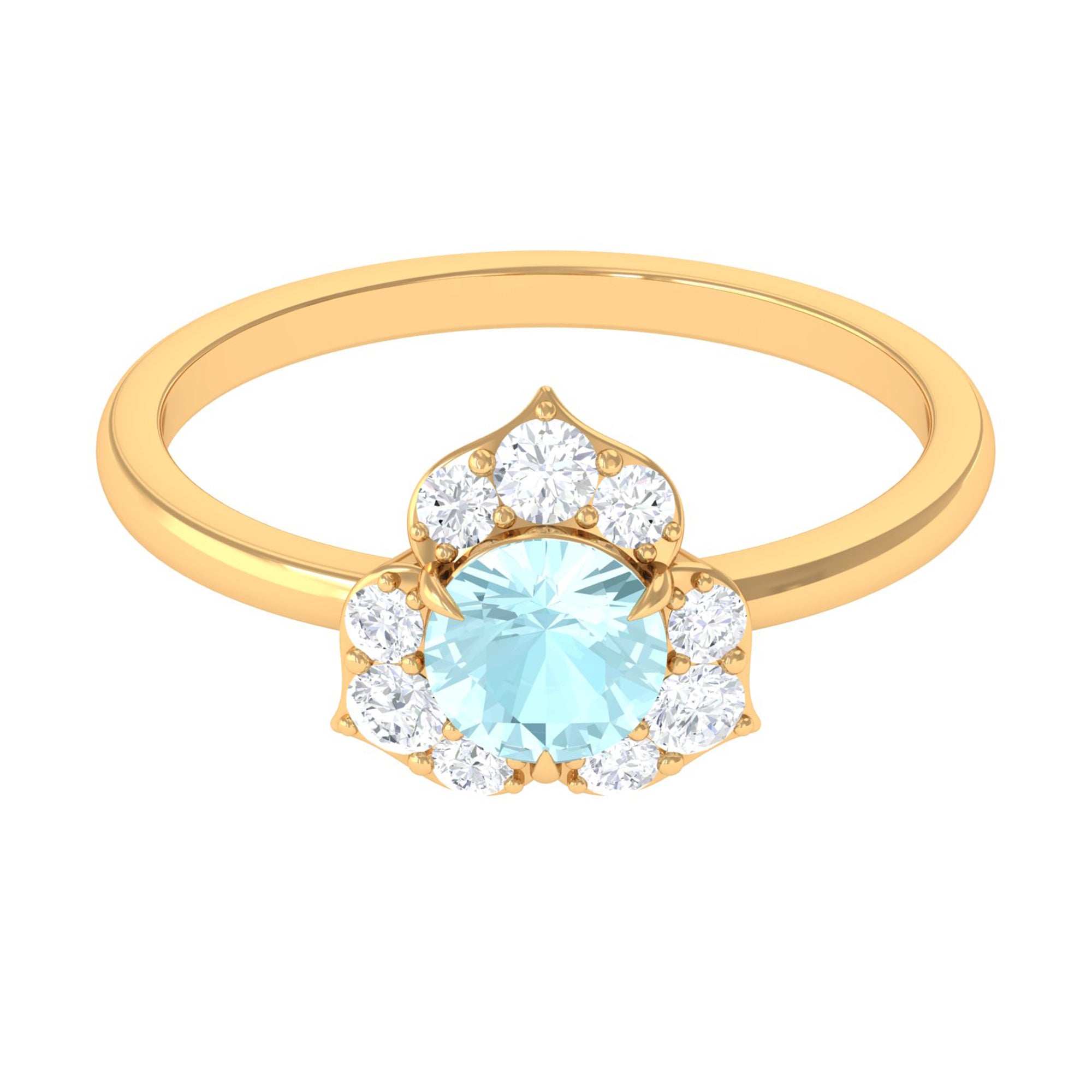 Round Sky Blue Topaz Flower Ring with Diamond Accent Sky Blue Topaz - ( AAA ) - Quality - Rosec Jewels