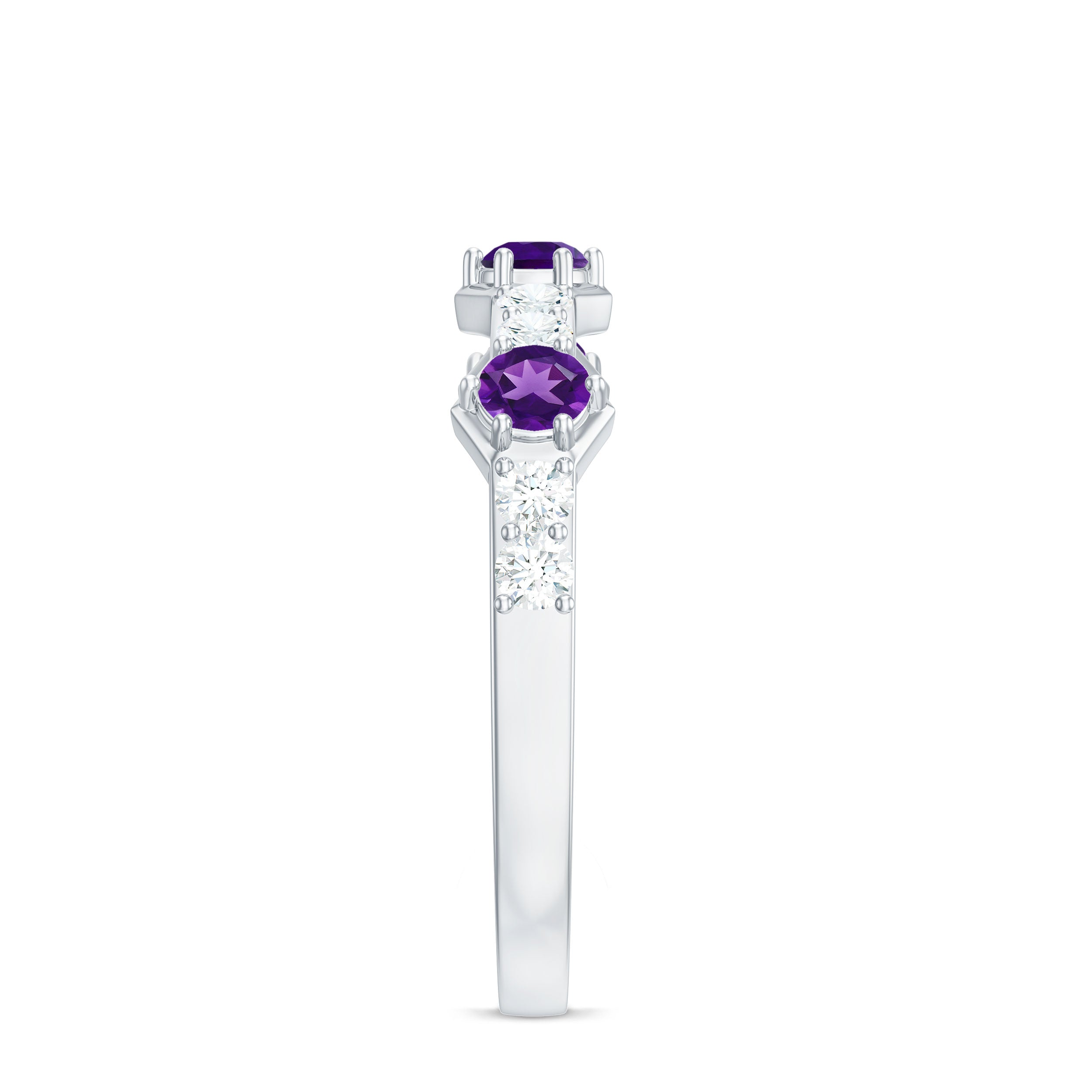 Genuine Amethyst and Diamond Eternity Anniversary Ring Amethyst - ( AAA ) - Quality - Rosec Jewels