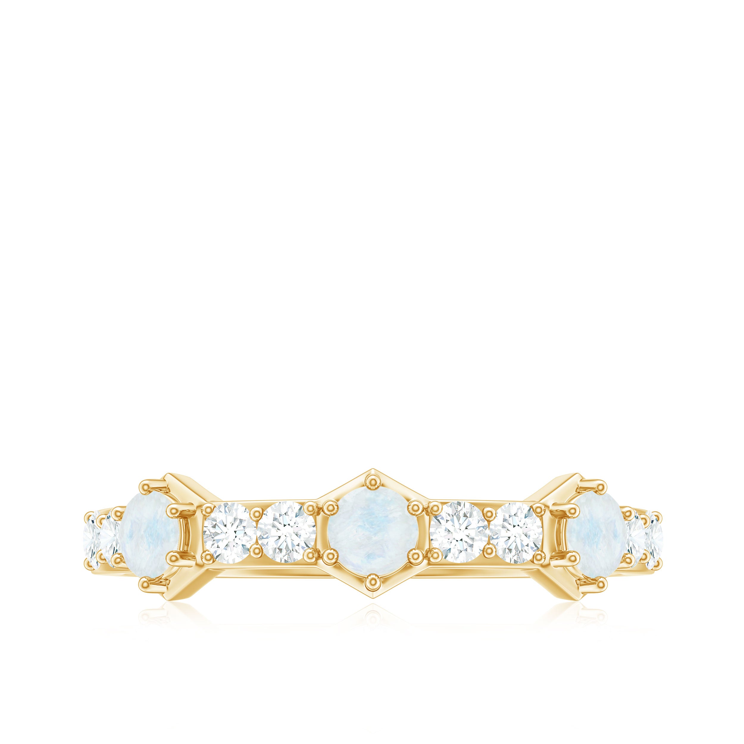 Moonstone and Diamond Minimal Half Eternity Ring Moonstone - ( AAA ) - Quality - Rosec Jewels