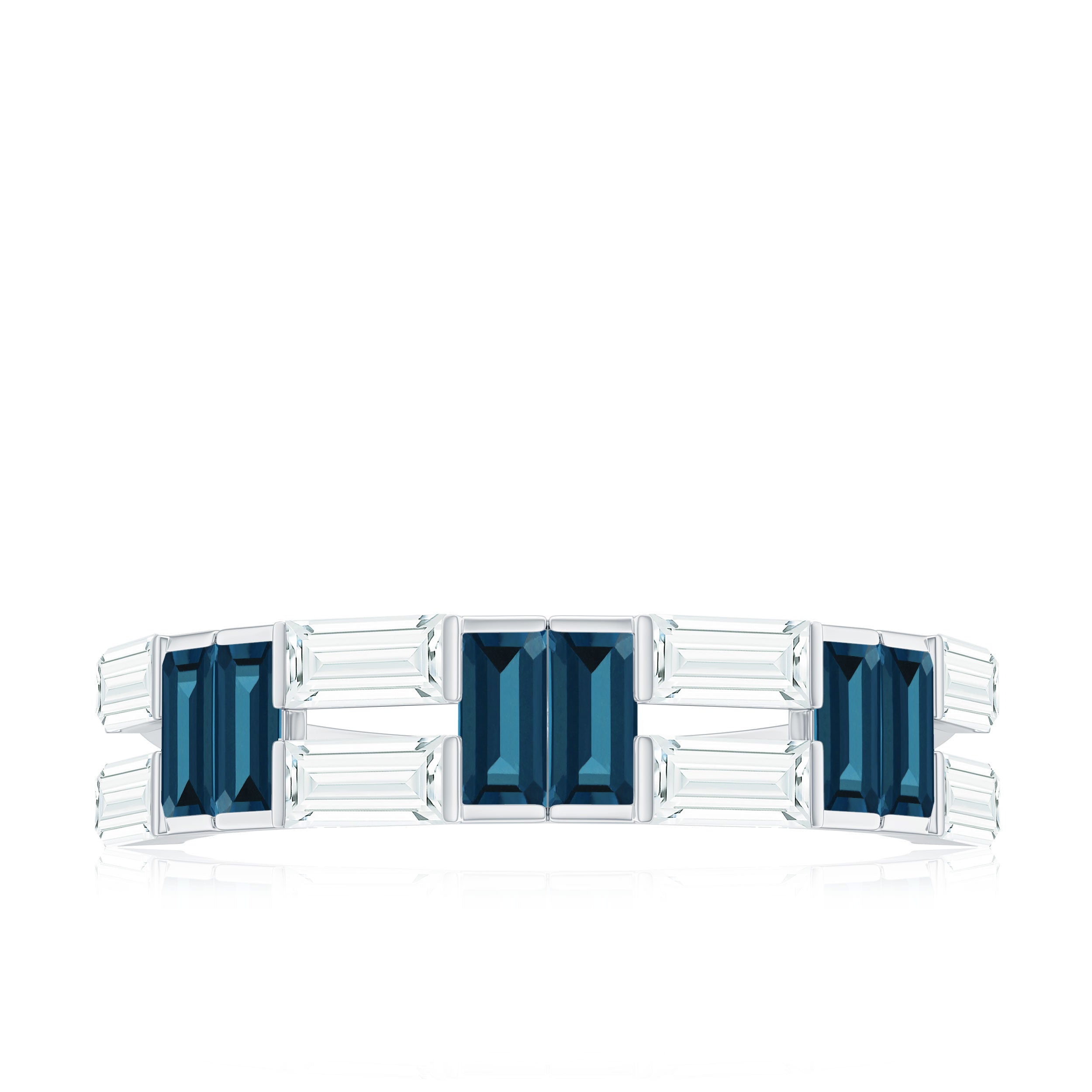 Baguette Shape London Blue Topaz and Moissanite Half Eternity Ring London Blue Topaz - ( AAA ) - Quality - Rosec Jewels