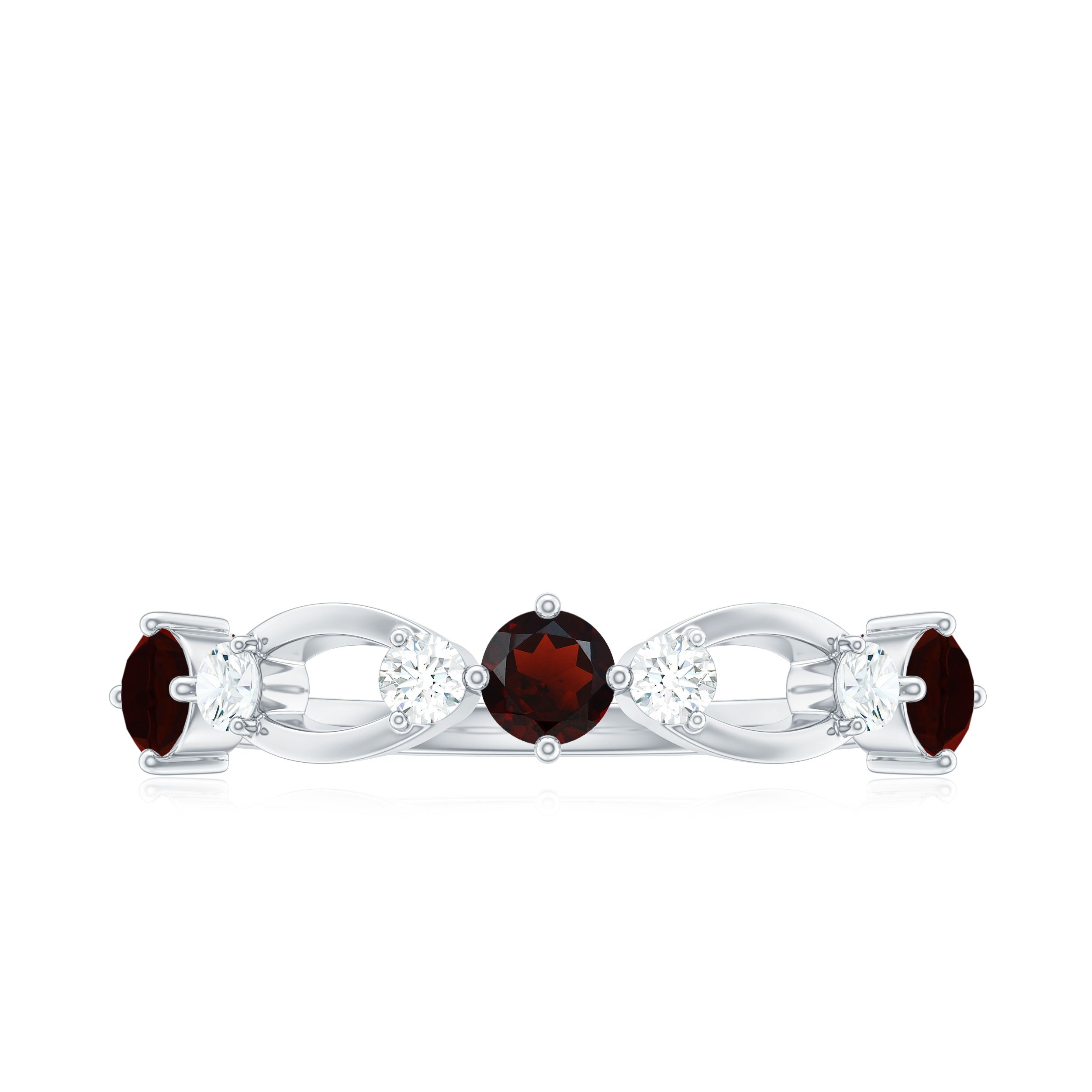 Garnet and Diamond Minimal Promise Band Ring Garnet - ( AAA ) - Quality - Rosec Jewels