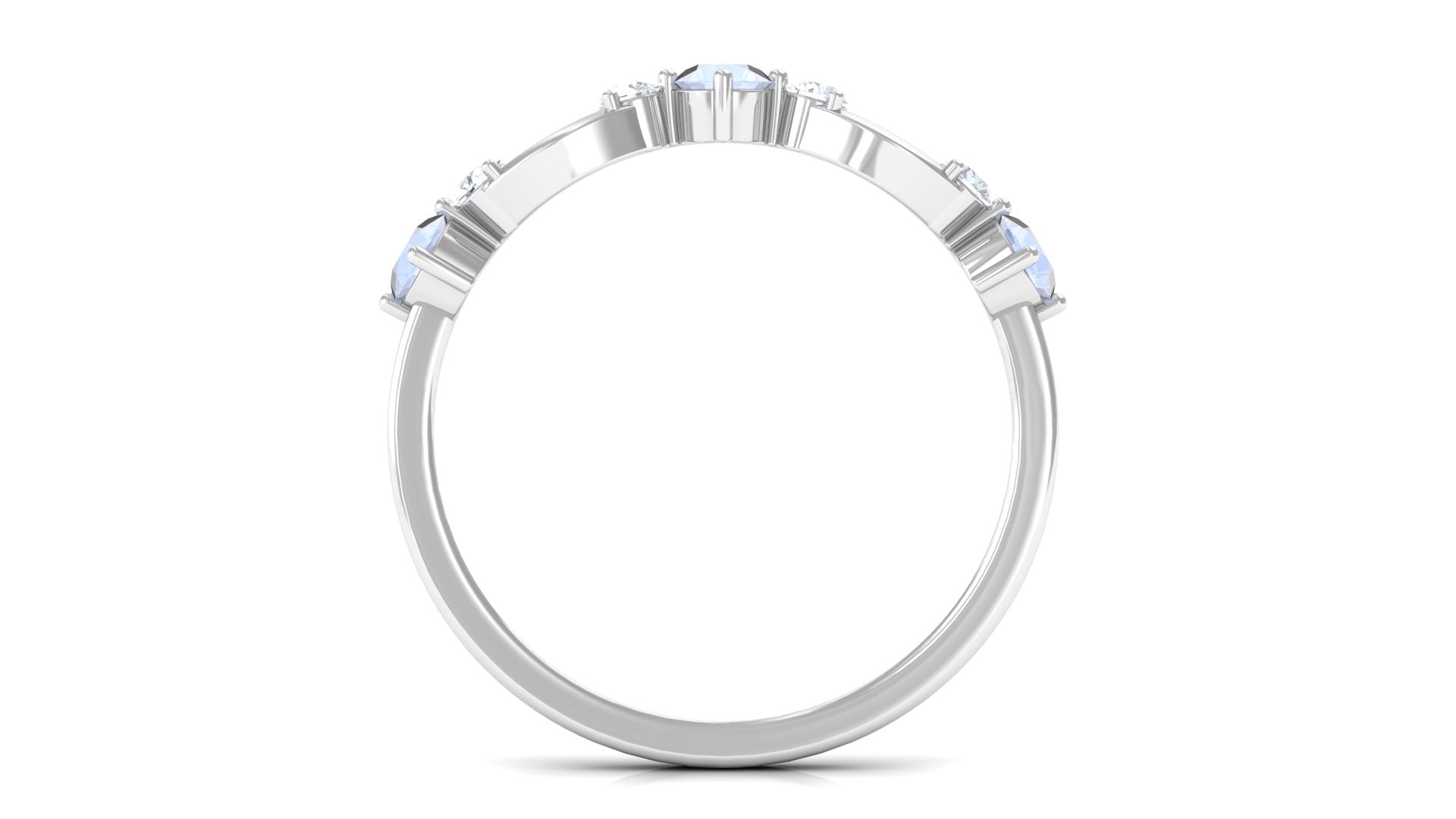 Minimal Promise Ring with Moonstone and Diamond Moonstone - ( AAA ) - Quality - Rosec Jewels