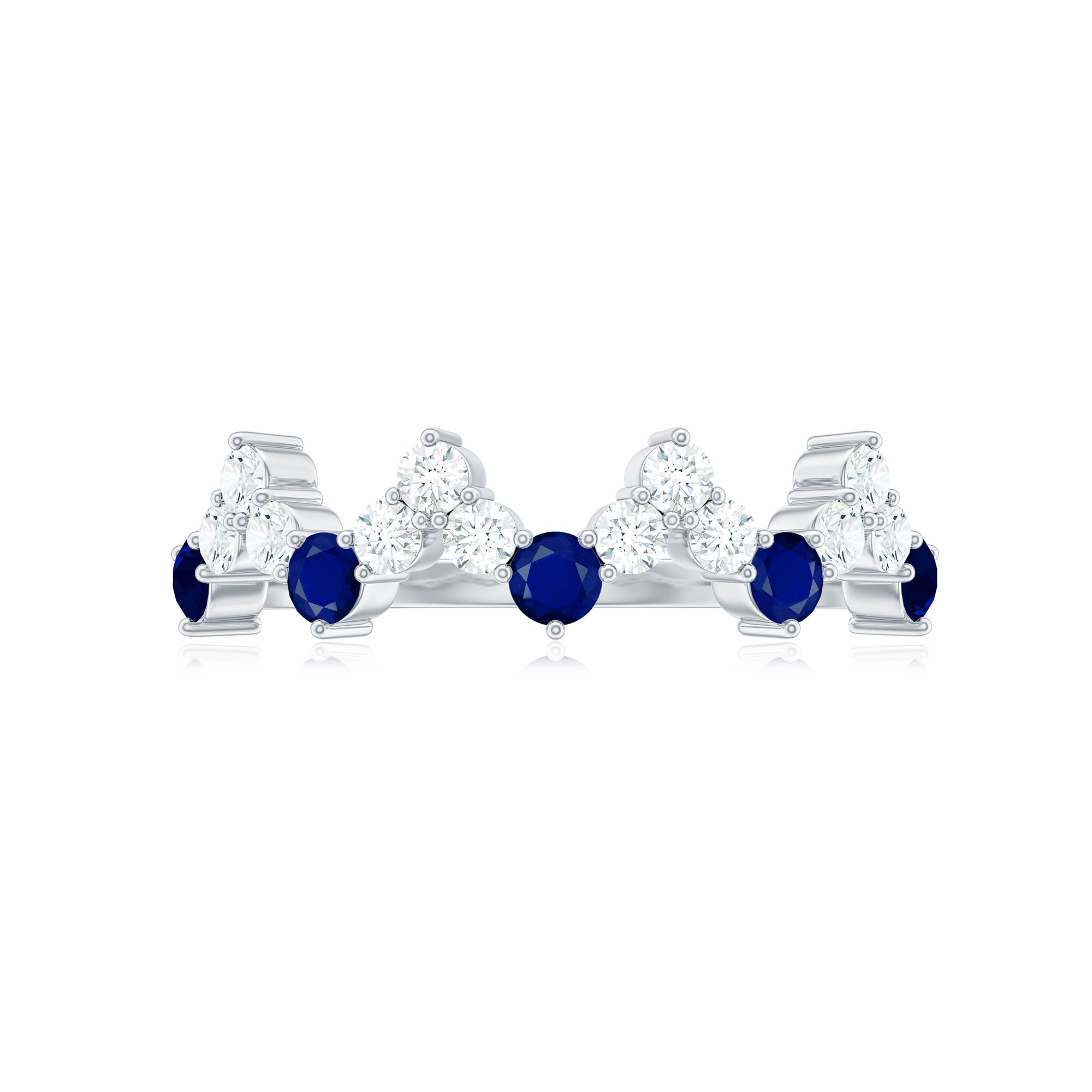 Blue Sapphire and Diamond Half Eternity Zigzag Ring Blue Sapphire - ( AAA ) - Quality - Rosec Jewels