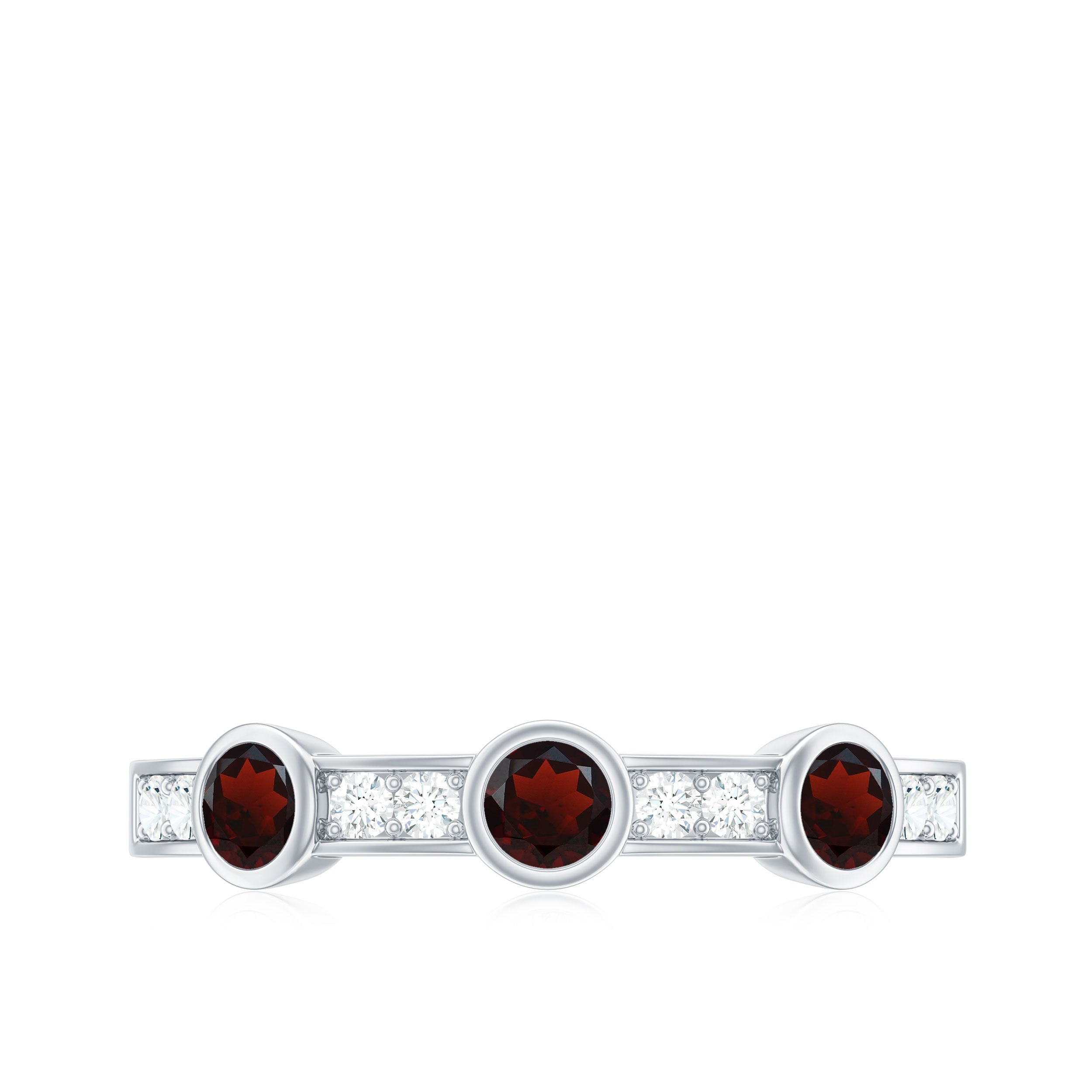 Garnet and Diamond Minimal Half Eternity Ring Garnet - ( AAA ) - Quality - Rosec Jewels