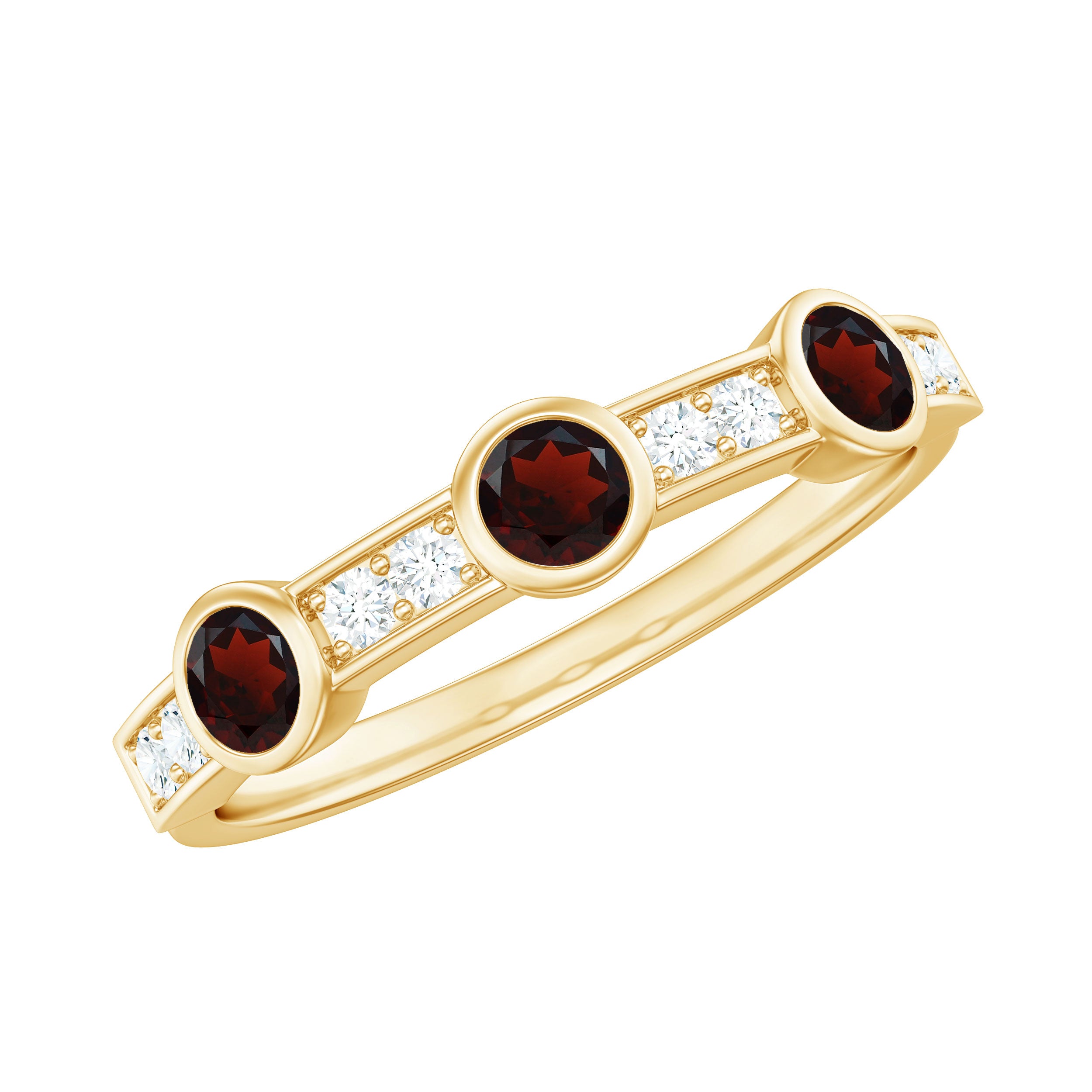 Garnet and Diamond Minimal Half Eternity Ring Garnet - ( AAA ) - Quality - Rosec Jewels