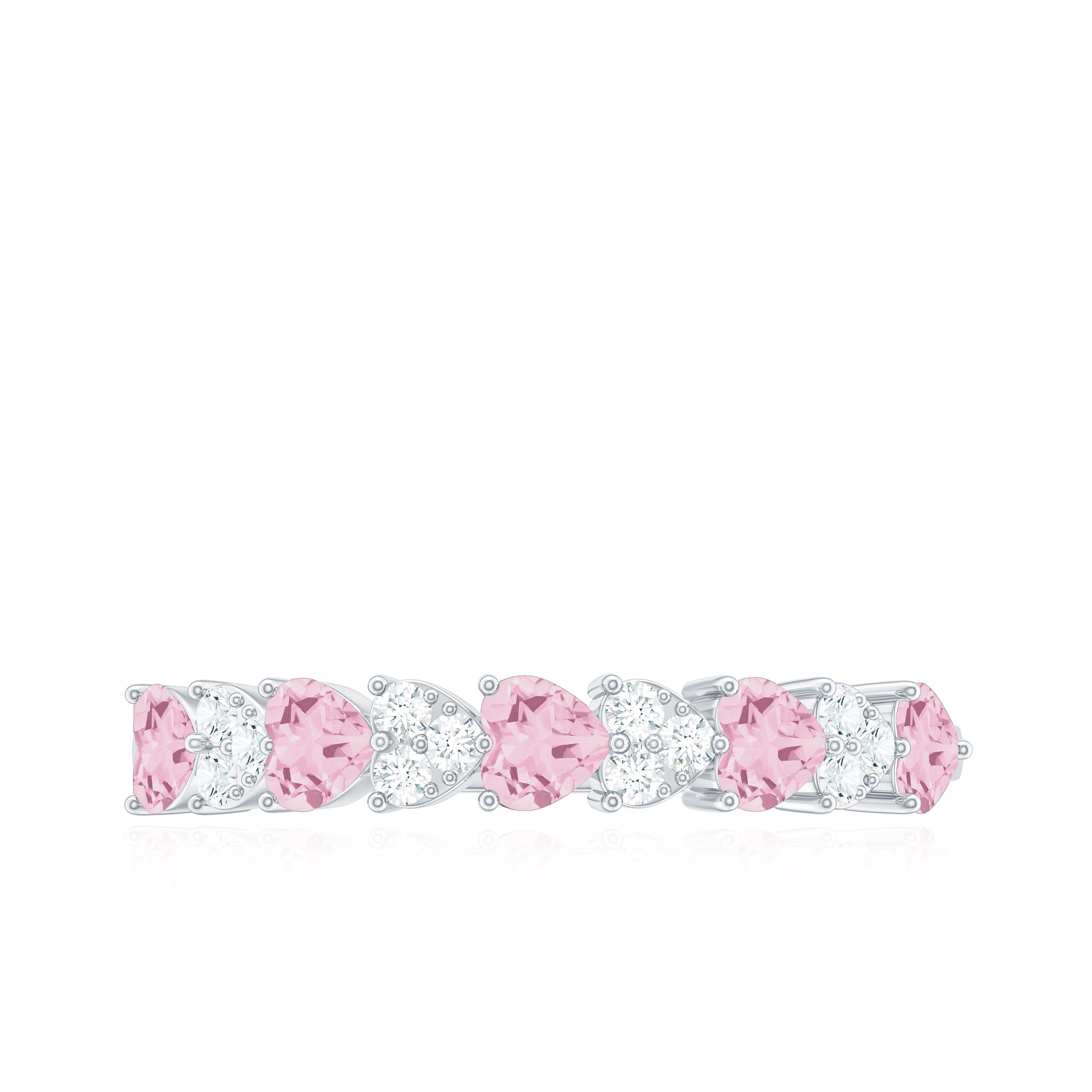 Half Eternity Ring with Rose Quartz and Diamond Rose Quartz - ( AAA ) - Quality - Rosec Jewels