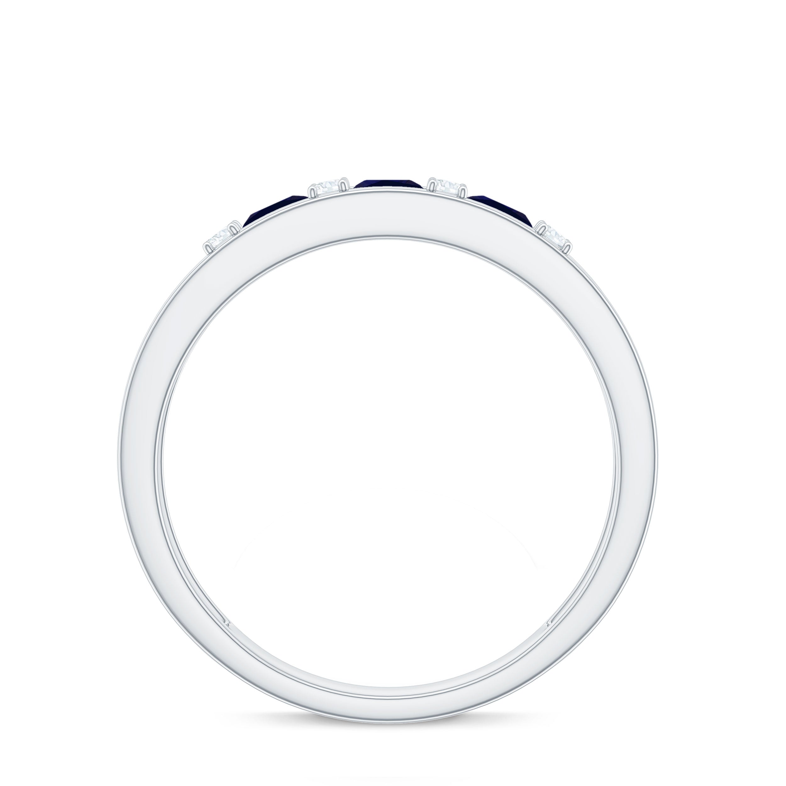 Blue Sapphire Band Ring with Diamond Blue Sapphire - ( AAA ) - Quality - Rosec Jewels