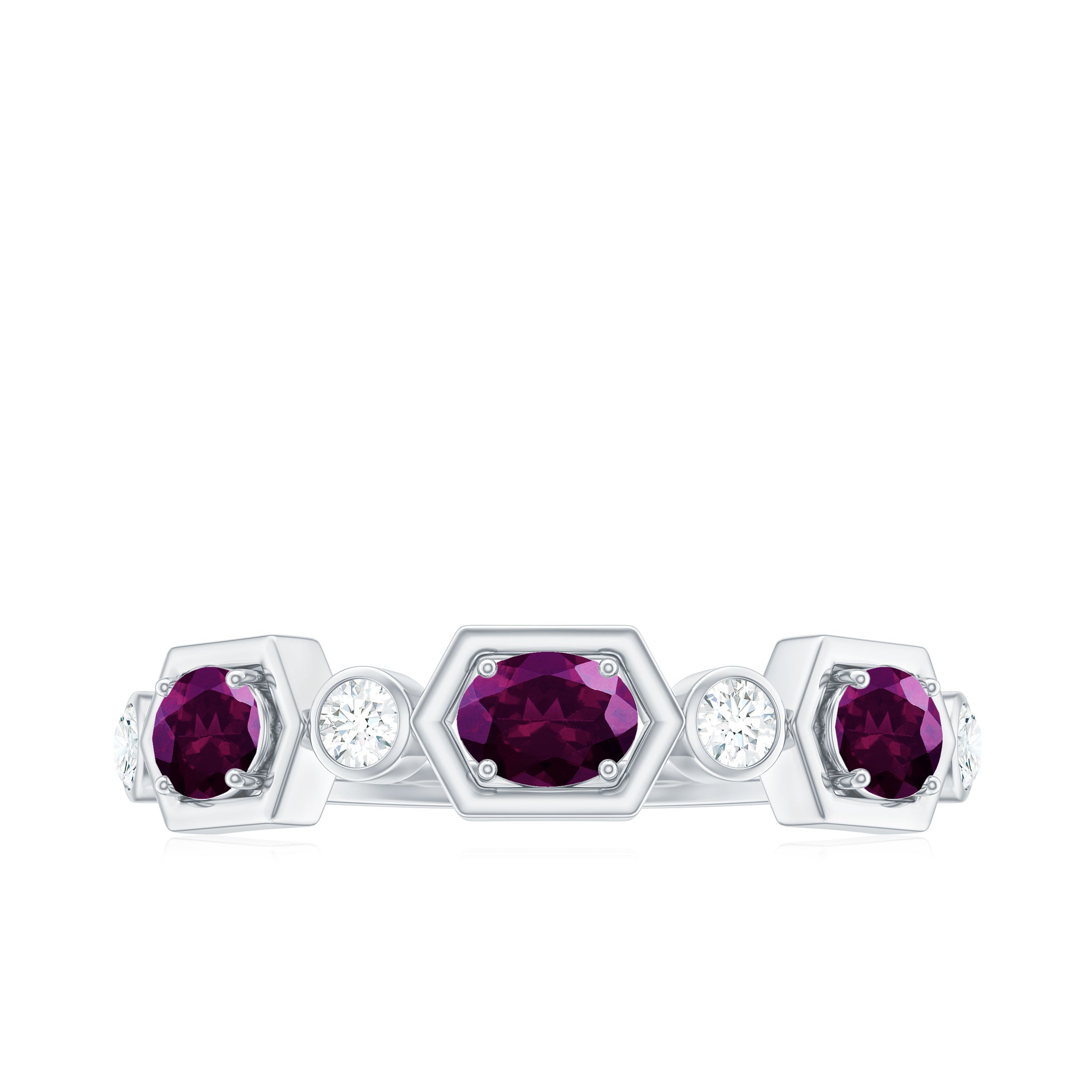 3/4 CT Oval Rhodolite and Diamond Half Eternity Ring Rhodolite - ( AAA ) - Quality - Rosec Jewels