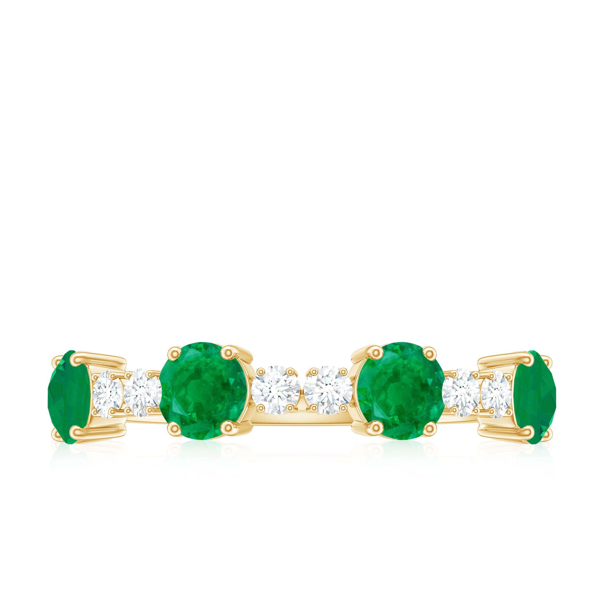 Natural Emerald and Diamond Half Eternity Ring in Prong Setting Emerald - ( AAA ) - Quality - Rosec Jewels