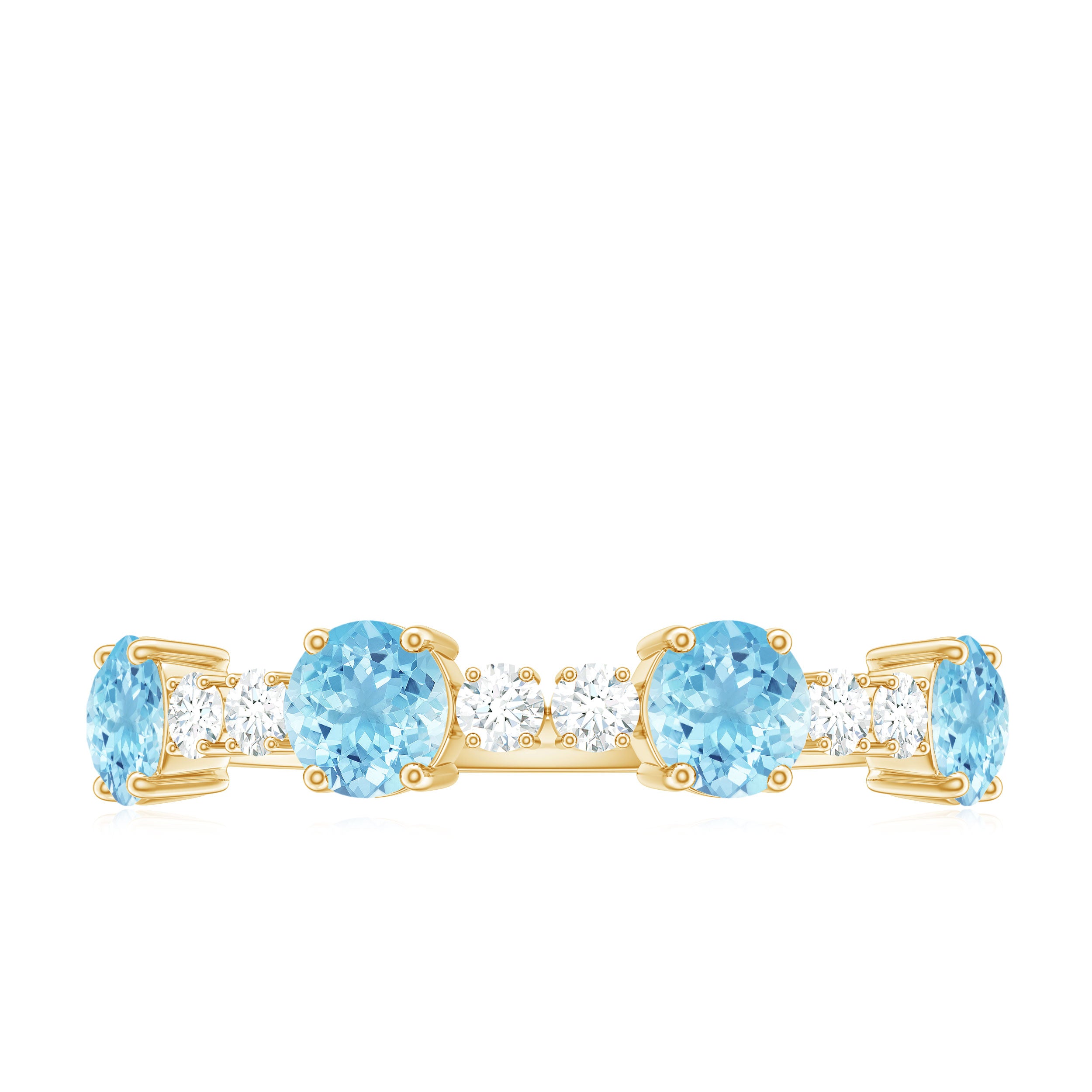 Aquamarine and Diamond Half Eternity Ring in Prong Setting Aquamarine - ( AAA ) - Quality - Rosec Jewels