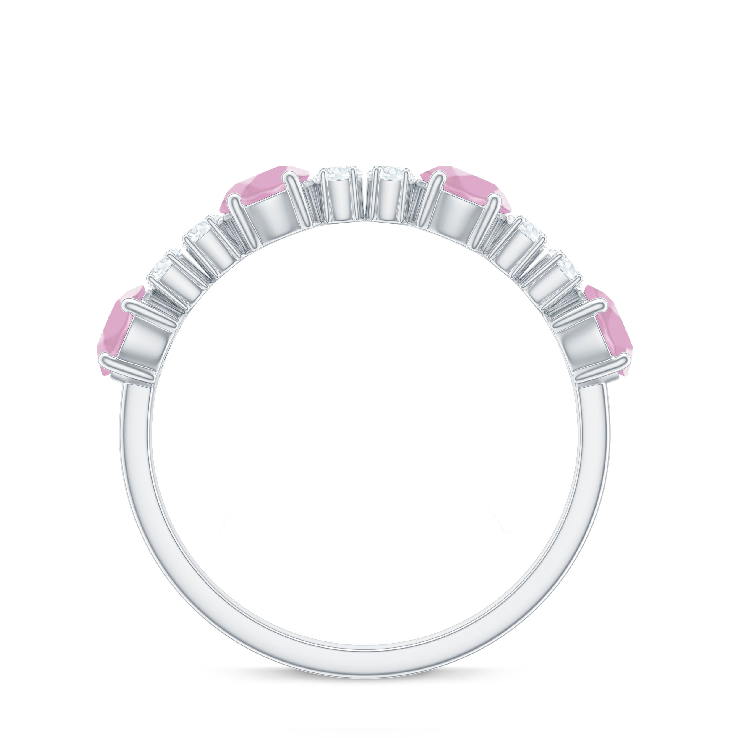 Natural Rose Quartz and Diamond Half Eternity Ring Rose Quartz - ( AAA ) - Quality - Rosec Jewels