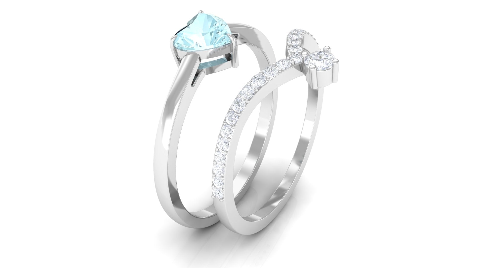 1 CT Sky Blue Topaz and Diamond Heart Ring Set Sky Blue Topaz - ( AAA ) - Quality - Rosec Jewels