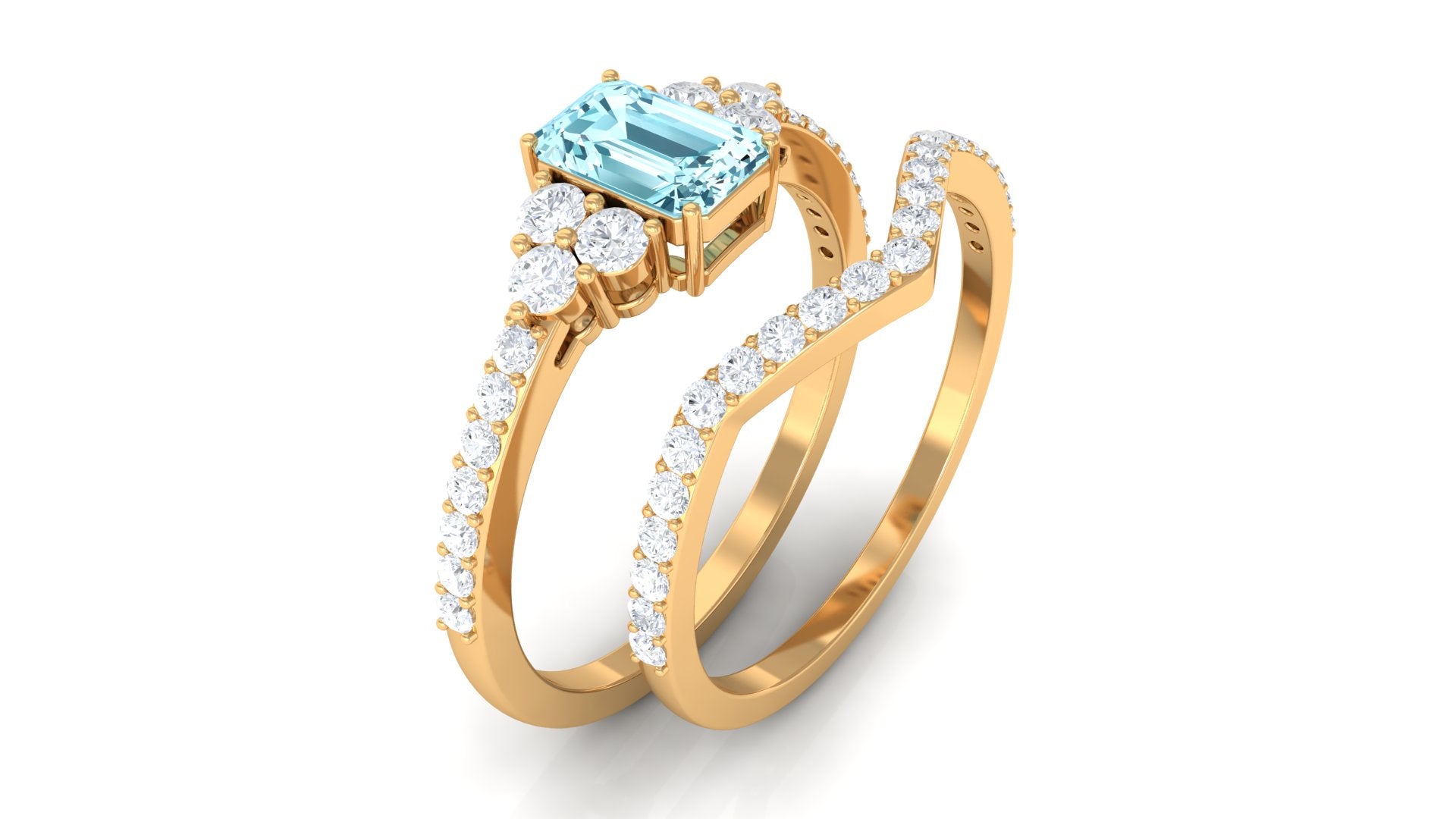 Aquamarine and Diamond Ring Set in Prong Setting Aquamarine - ( AAA ) - Quality - Rosec Jewels