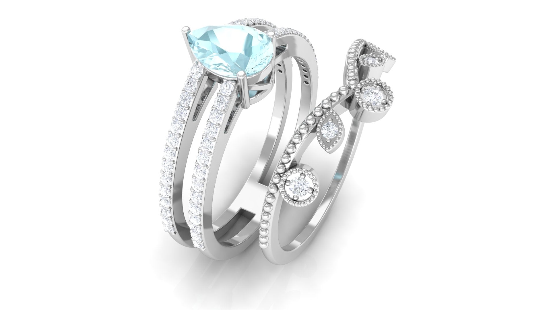 Pear Cut Real Sky Blue Topaz and Diamond Wedding Ring Set Sky Blue Topaz - ( AAA ) - Quality - Rosec Jewels