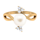 Freshwater Pearl Solitaire Ring with Diamond Trio Freshwater Pearl - ( AAA ) - Quality - Rosec Jewels