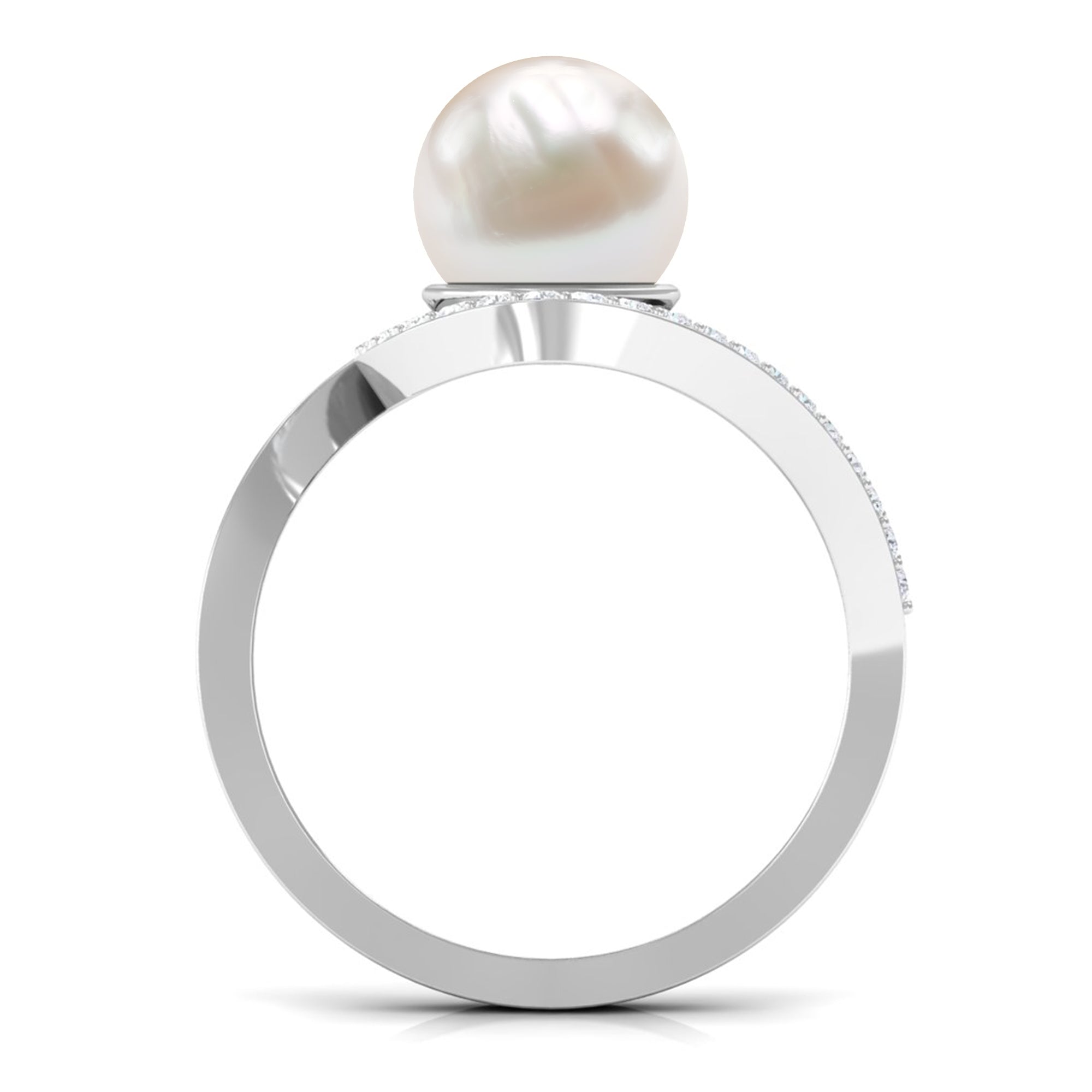 Freshwater Pearl Bypass Engagement Ring with Diamond Freshwater Pearl - ( AAA ) - Quality - Rosec Jewels