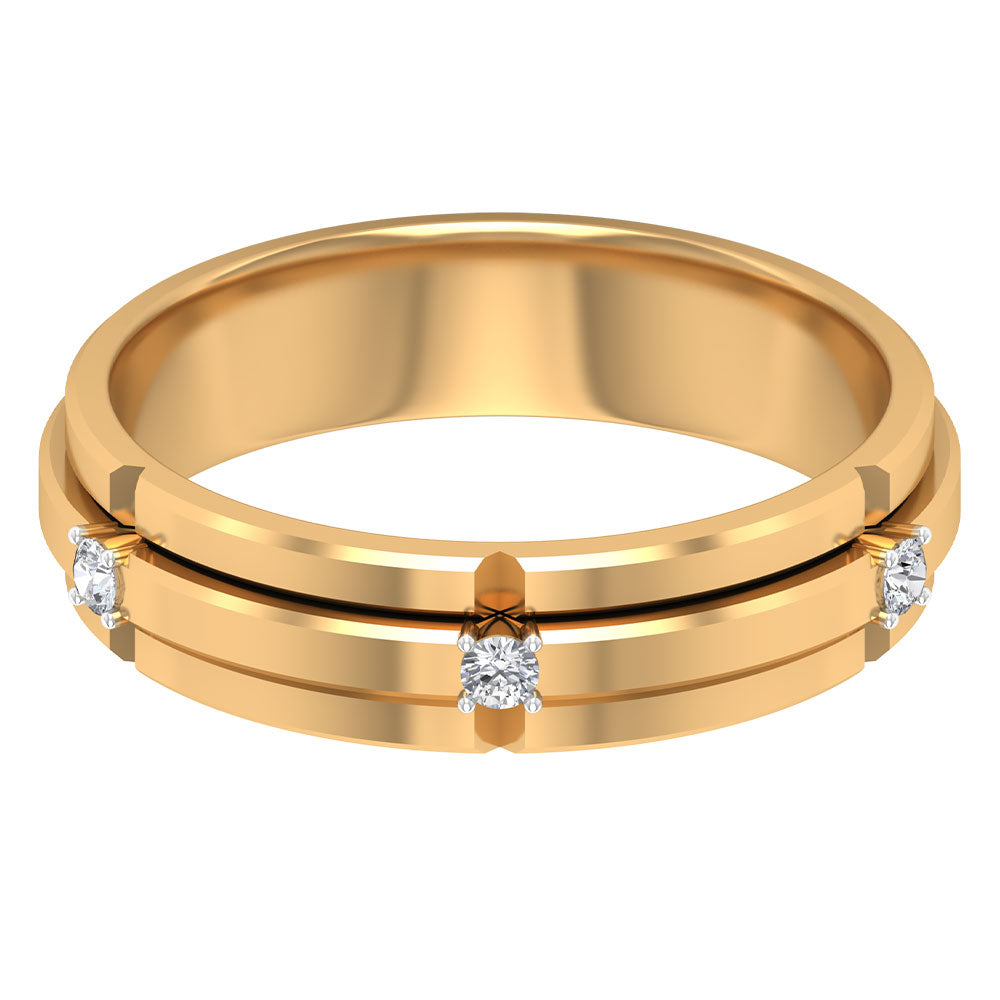 Contemporary Diamond Gold Band Ring in Prong Setting Diamond - ( HI-SI ) - Color and Clarity - Rosec Jewels