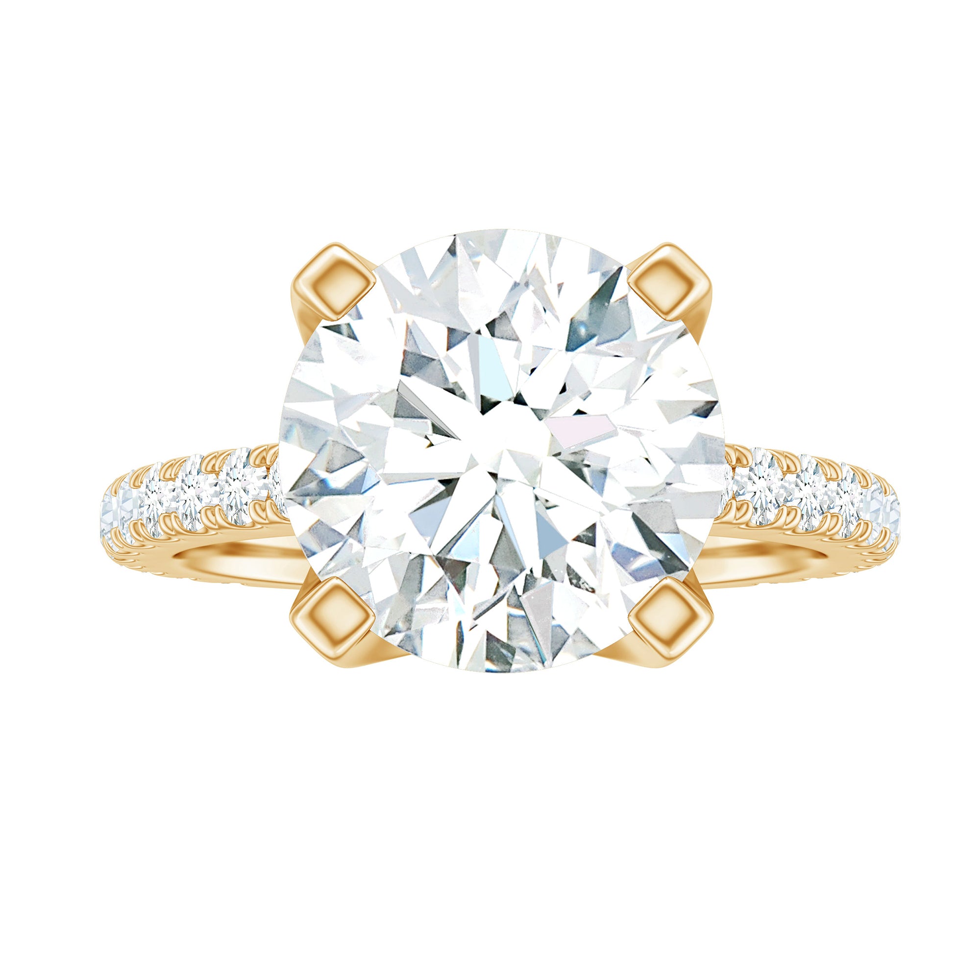 10 MM Round Moissanite Solitaire Engagement Ring with Side Stones Moissanite - ( D-VS1 ) - Color and Clarity - Rosec Jewels