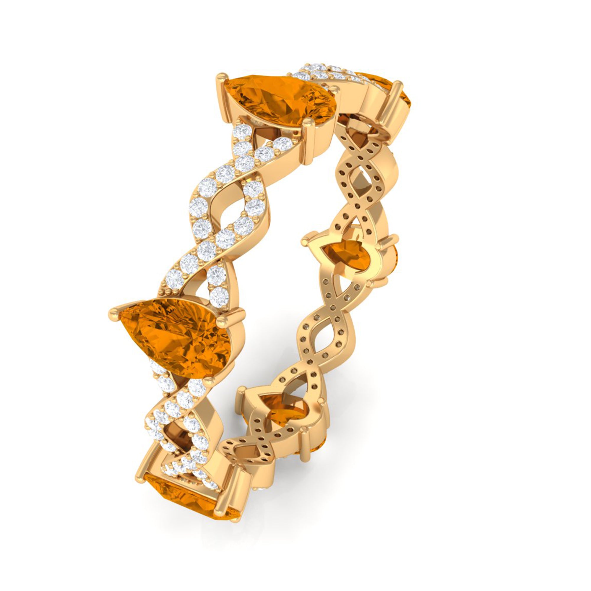 Natural Citrine and Diamond Eternity Ring in Prong Setting Citrine - ( AAA ) - Quality - Rosec Jewels