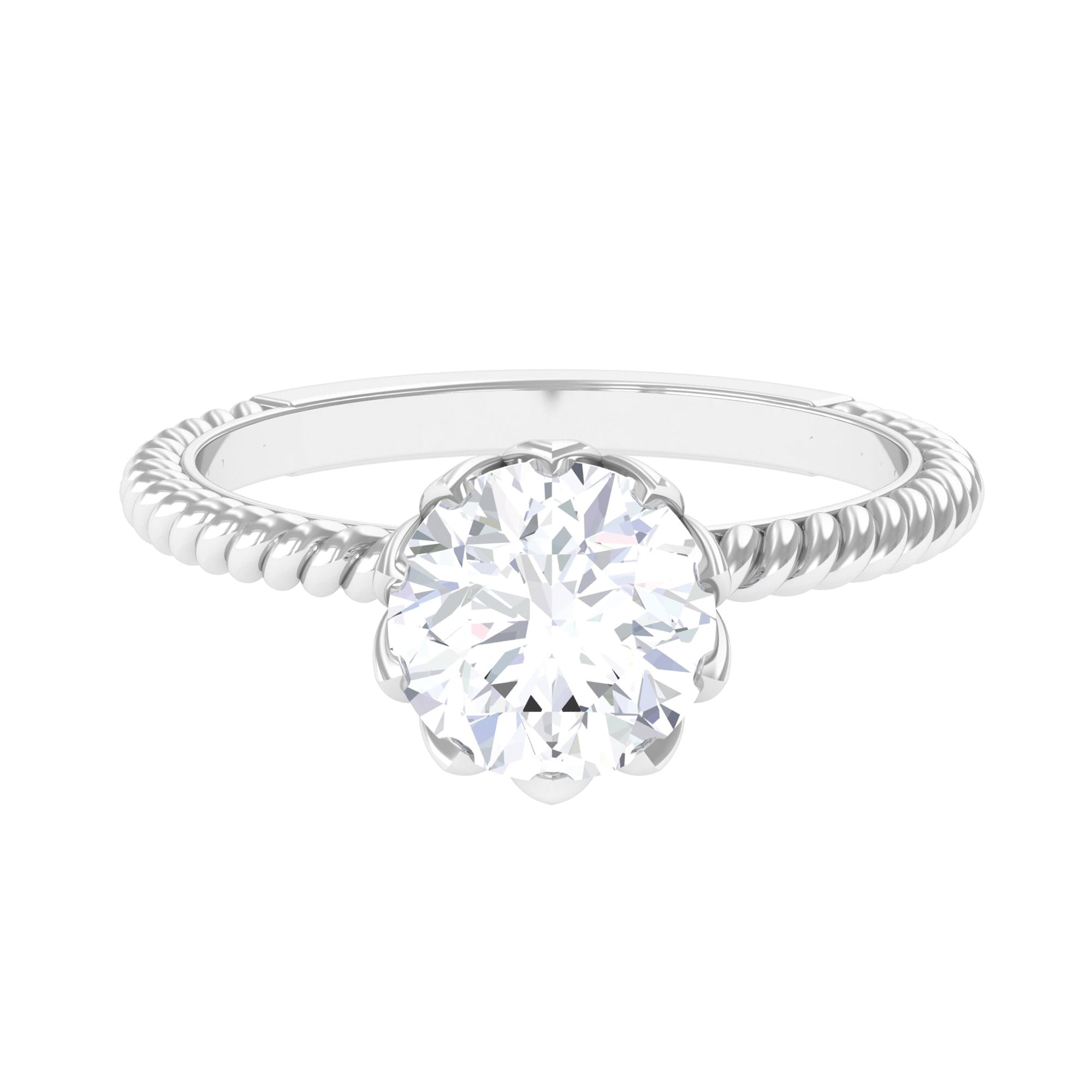 2 CT Minimal Moissanite Solitaire Gold Ring with Twisted Rope Details Moissanite - ( D-VS1 ) - Color and Clarity - Rosec Jewels