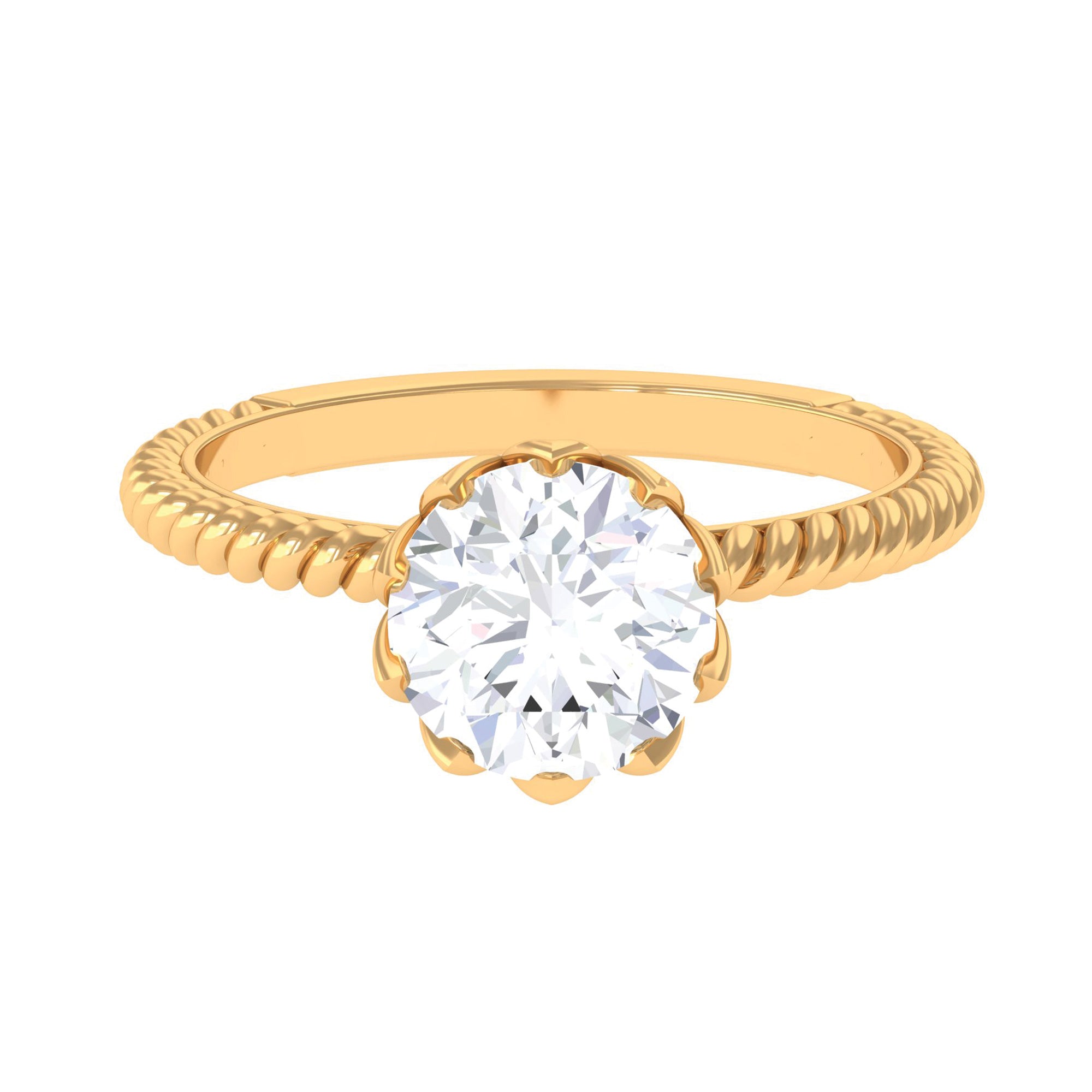 2 CT Minimal Moissanite Solitaire Gold Ring with Twisted Rope Details Moissanite - ( D-VS1 ) - Color and Clarity - Rosec Jewels