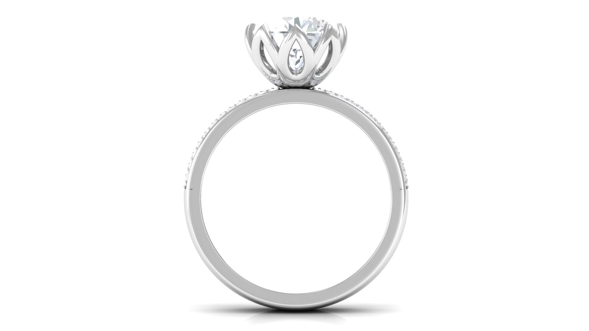 White Moissanite Round Cut Solitaire Ring with Side Stones Moissanite - ( D-VS1 ) - Color and Clarity - Rosec Jewels