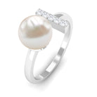 Freshwater Pearl and Diamond Modern Cuff Ring Freshwater Pearl - ( AAA ) - Quality - Rosec Jewels